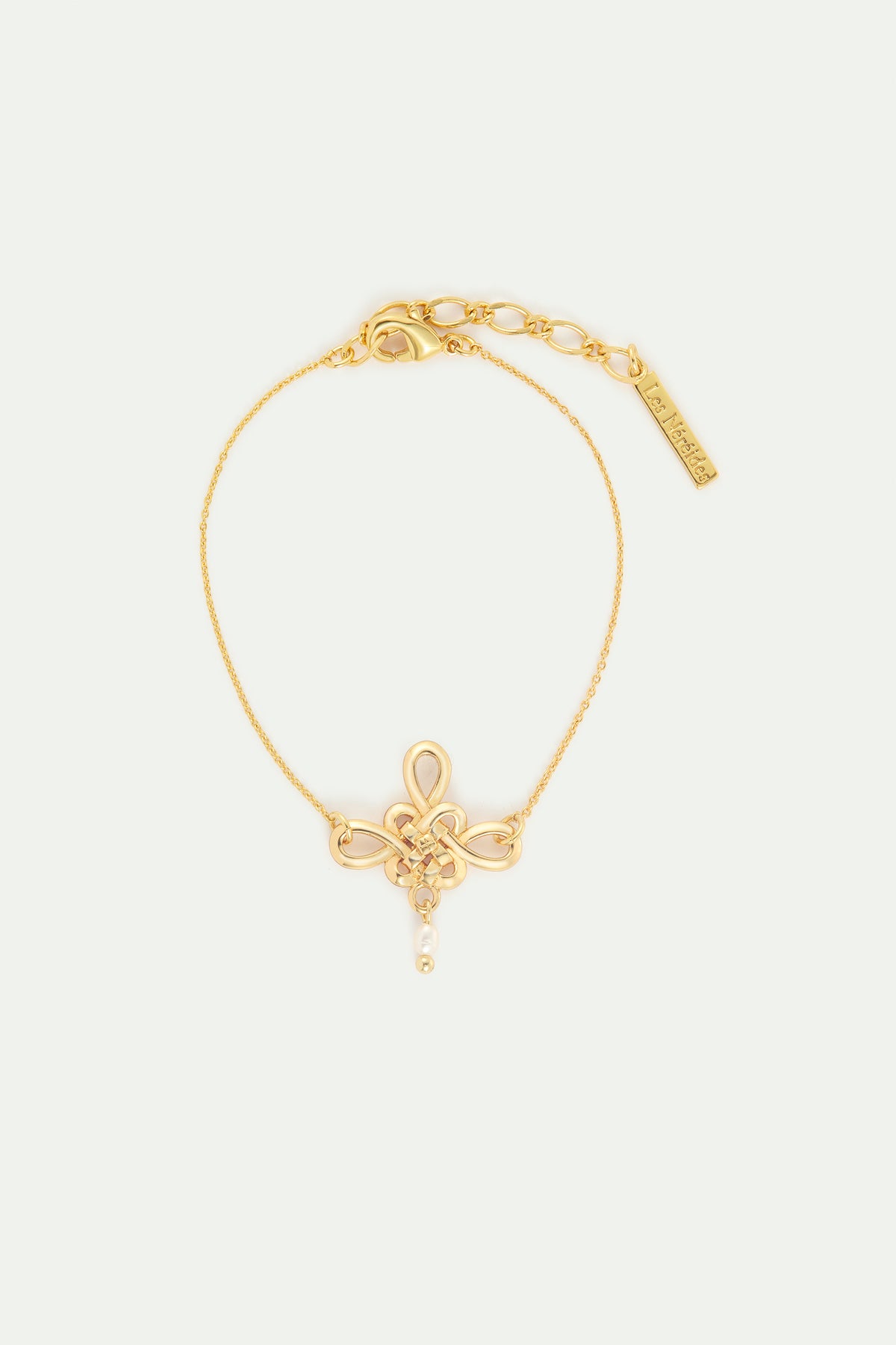 Gold Bow And Cultured Pearl Bracelet front view