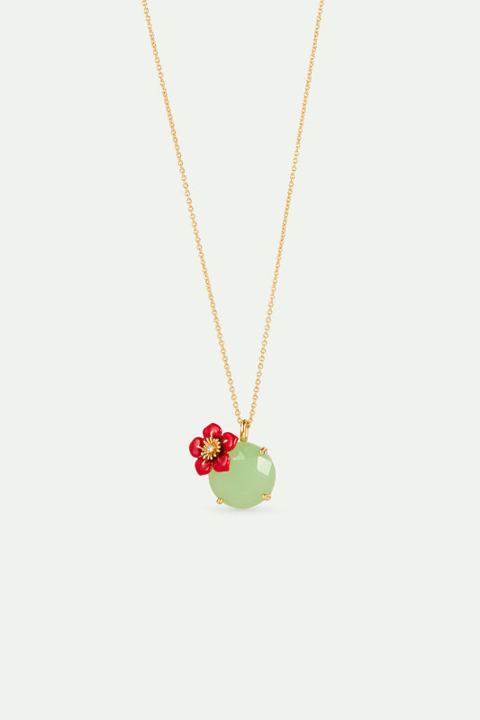 Green Round Stone And Plum Blossom Pendant Necklace front view