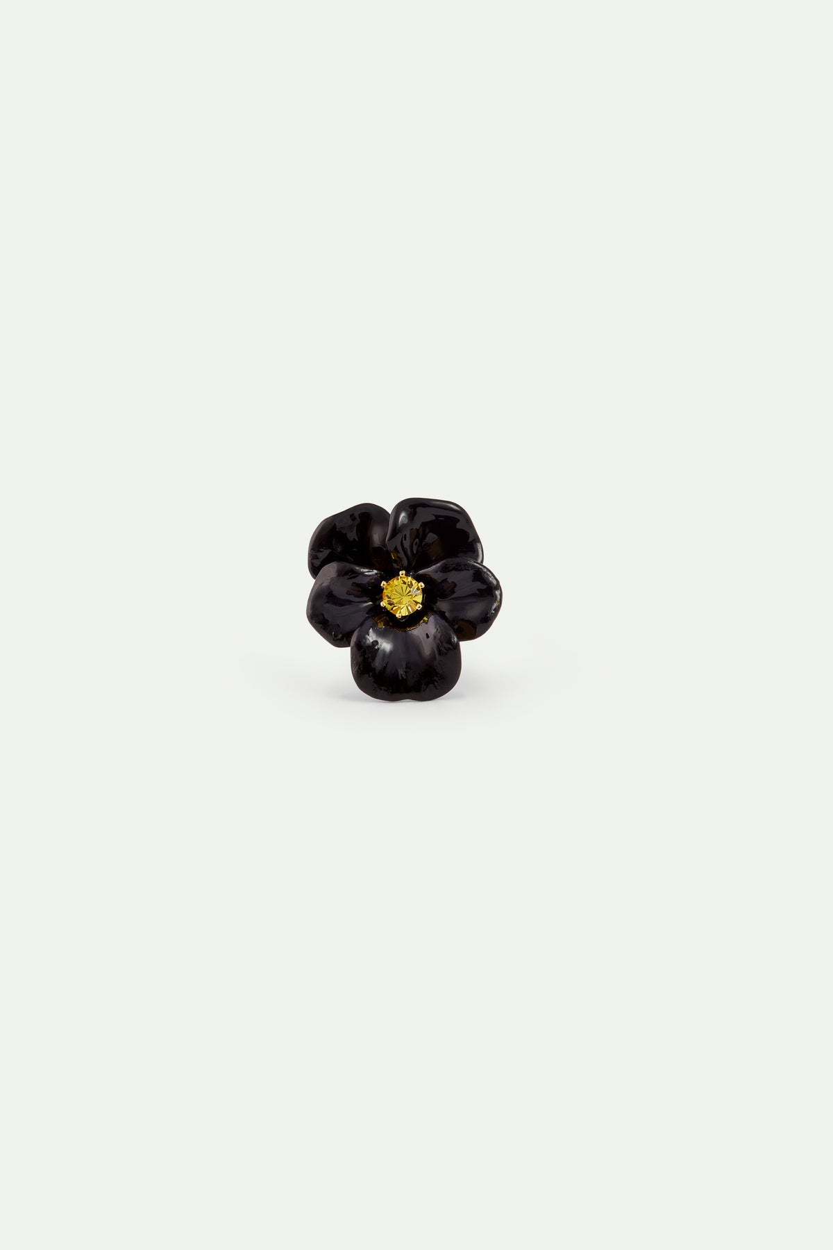 Black Pansy And Faceted Crystal Cocktail Ring alternate view
