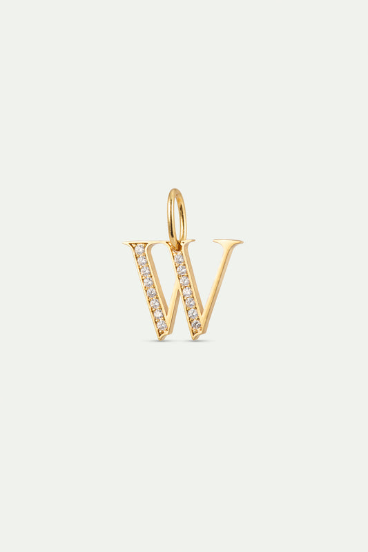 Gold Letter W Pendant With Crystals