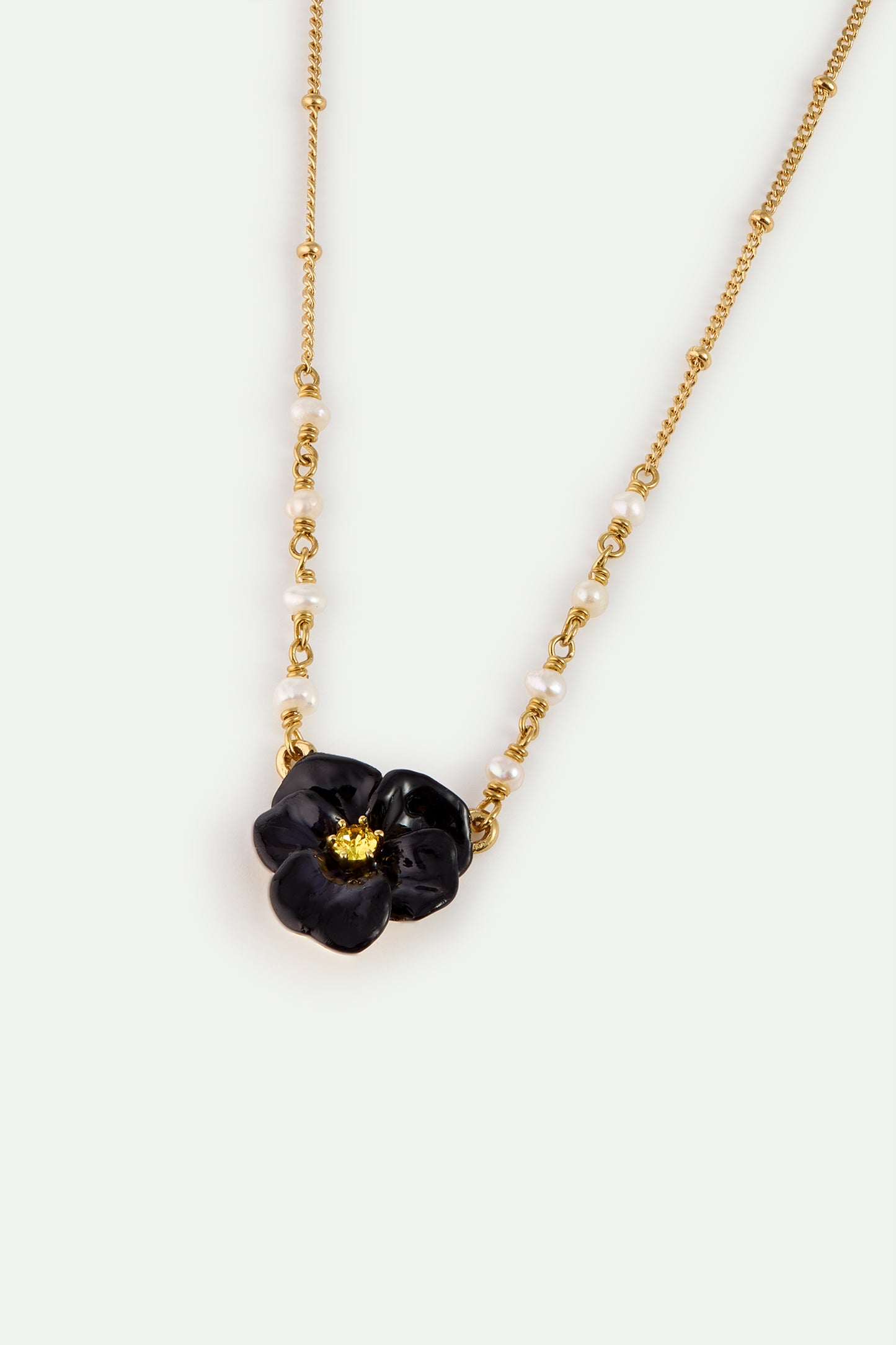 Black Pansy And Faceted Crystal Necklace alternate view