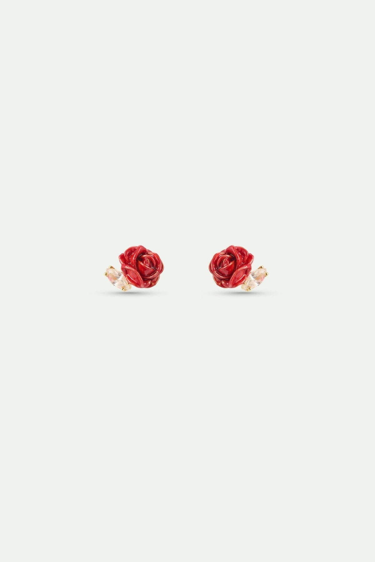 Red Rosebud And Cut Crystal Post Earrings | AXOP1021