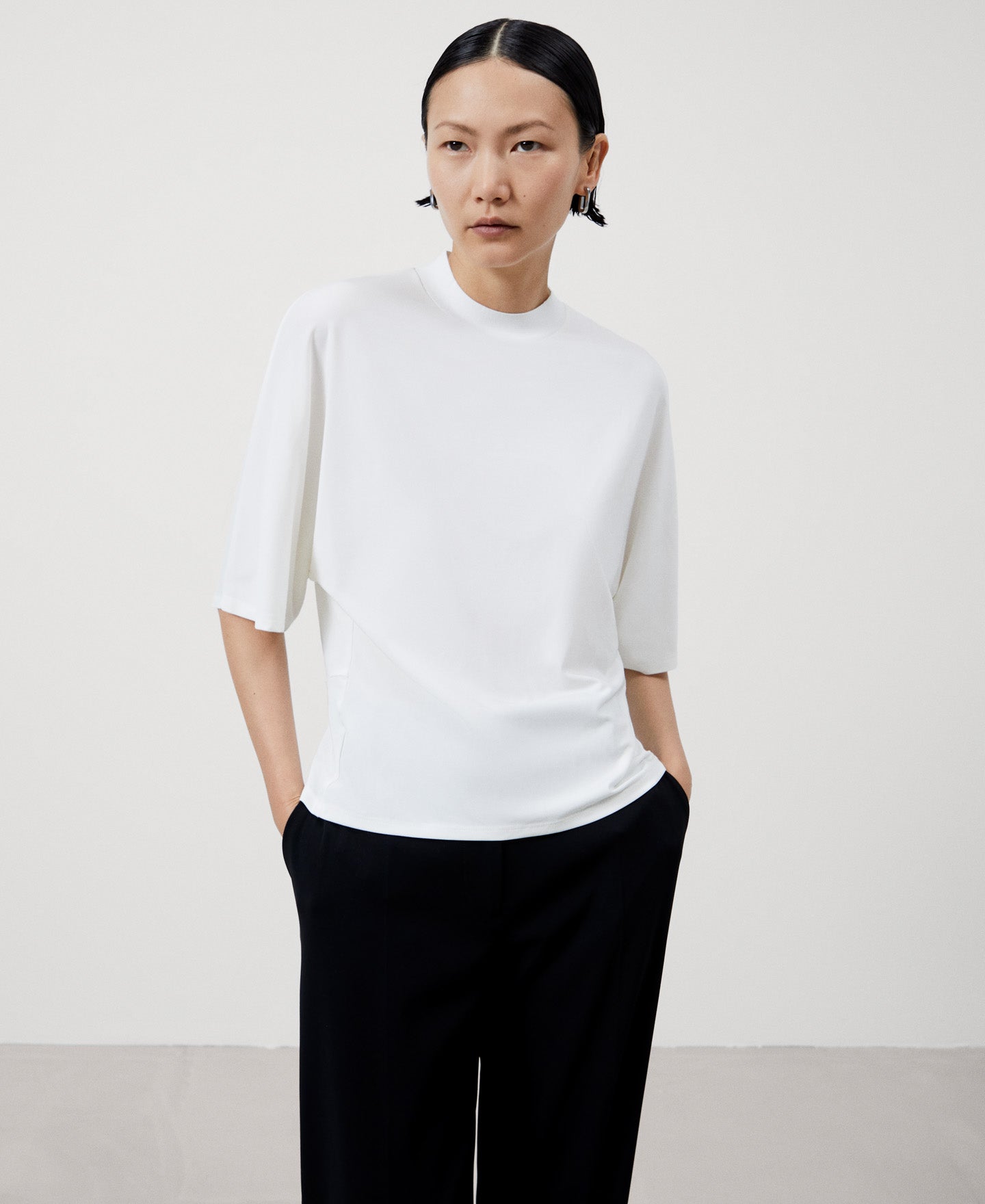 Women T-Shirt (Short Sleeve) | Ecru Japanese Sleeve Viscose Blouse by Spanish designer Adolfo Dominguez