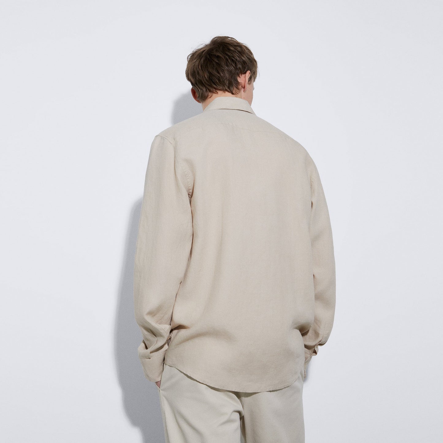 Men Shirt | Ecru Linen Lapel Collar Shirt by Spanish designer Adolfo Dominguez
