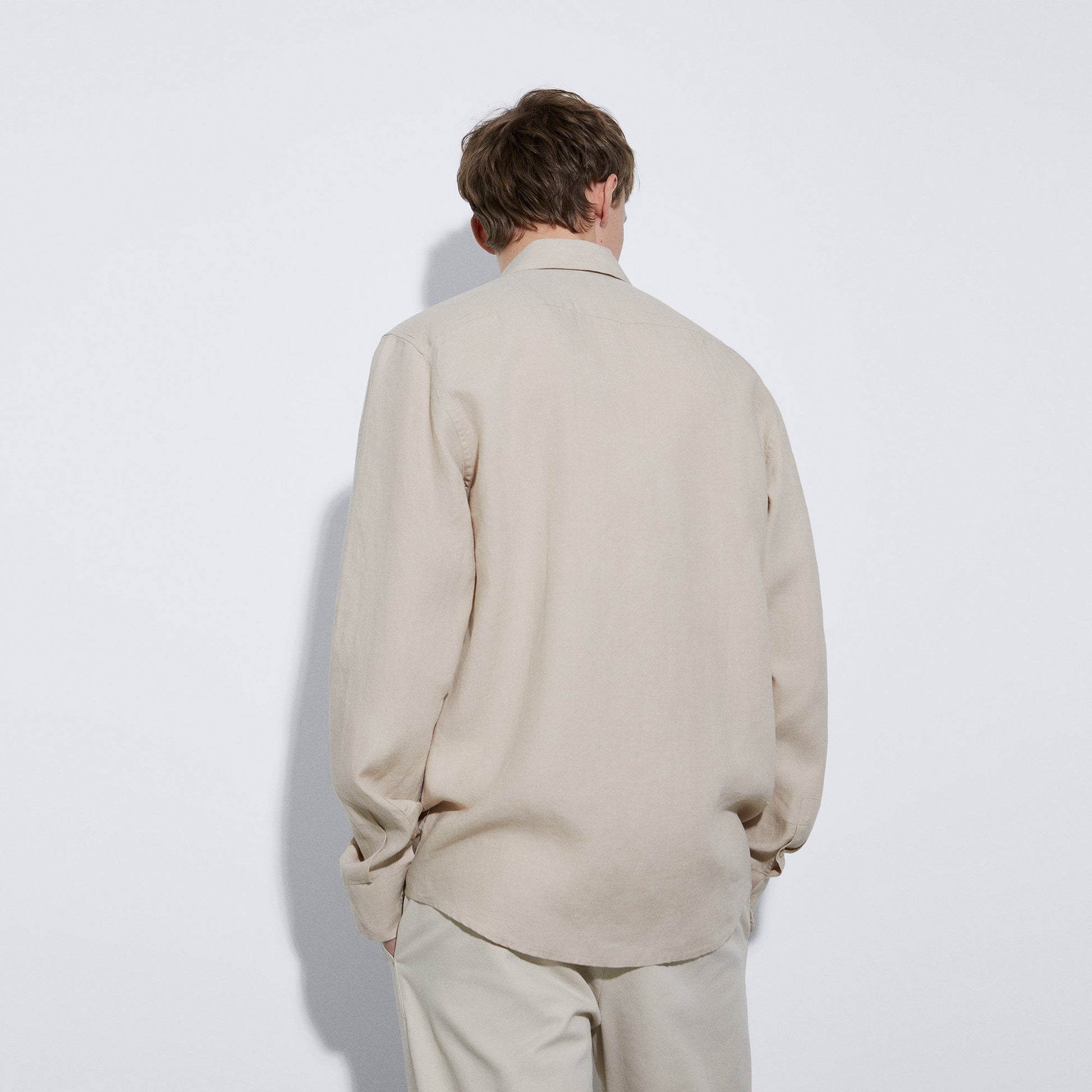 Men Shirt | Ecru Linen Lapel Collar Shirt by Spanish designer Adolfo Dominguez