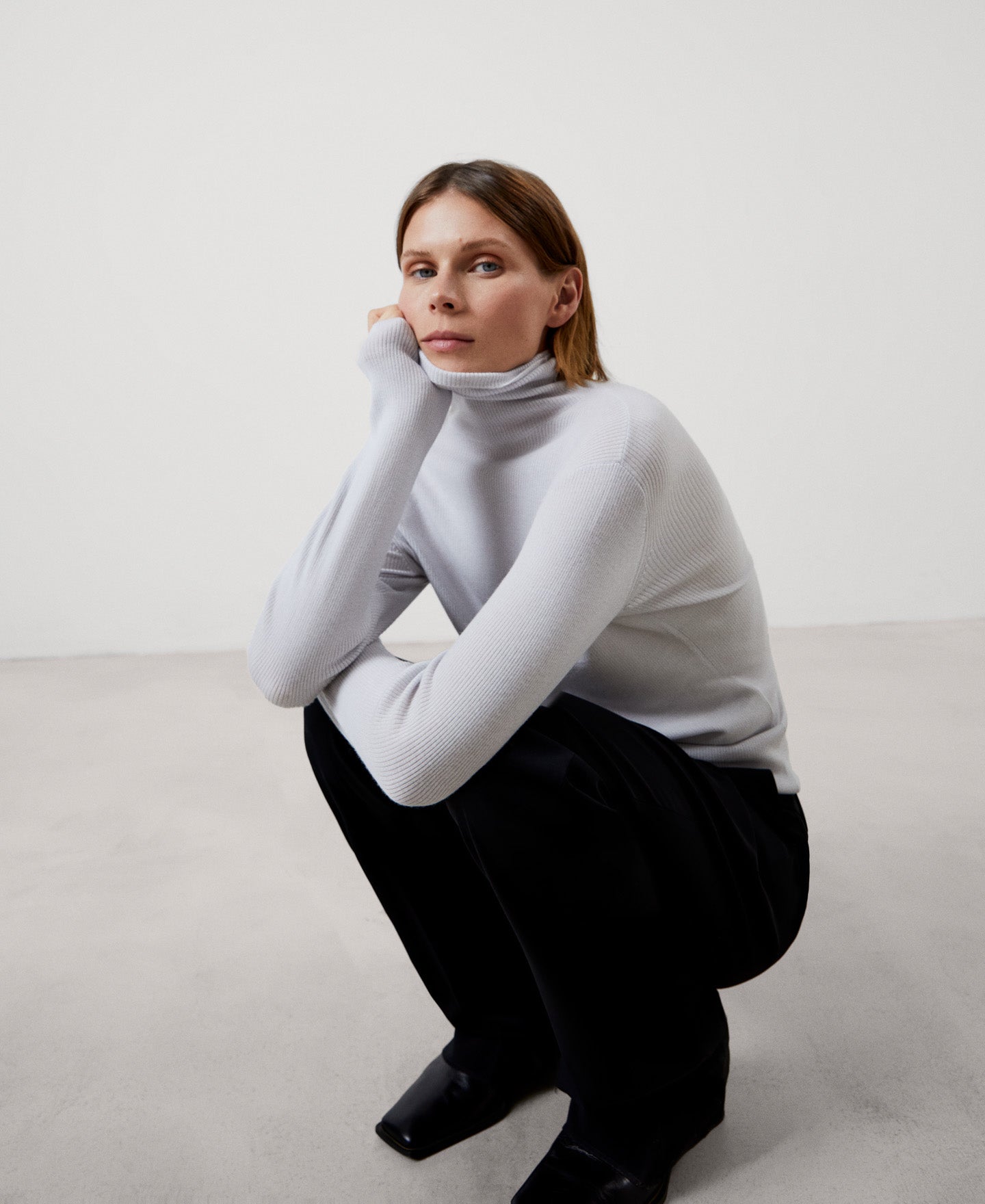 Women Jersey | Ecru Merino Wool High Collar Sweater by Spanish designer Adolfo Dominguez