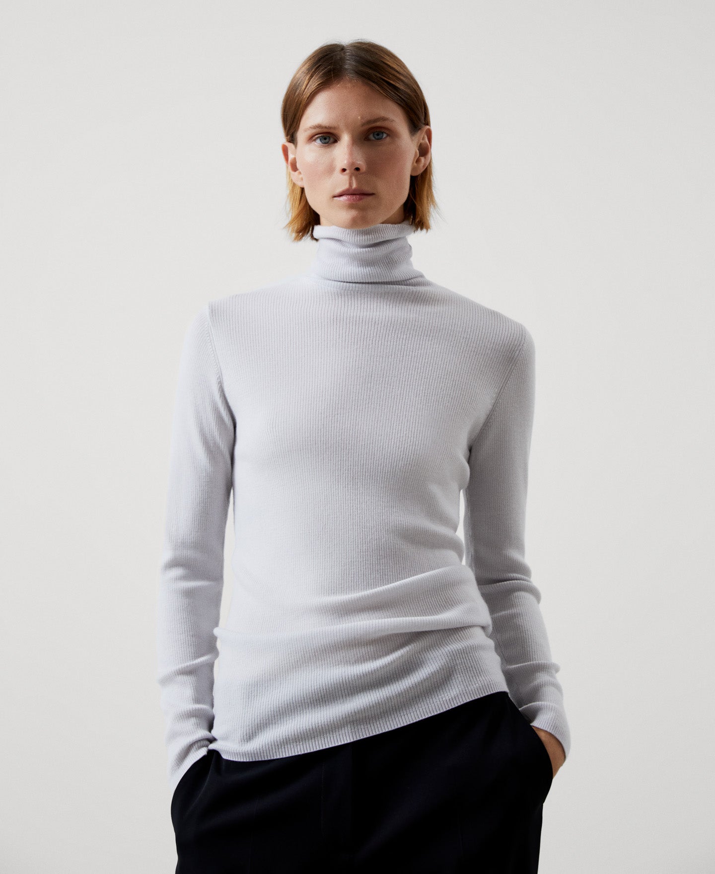 Women Jersey | Ecru Merino Wool High Collar Sweater by Spanish designer Adolfo Dominguez