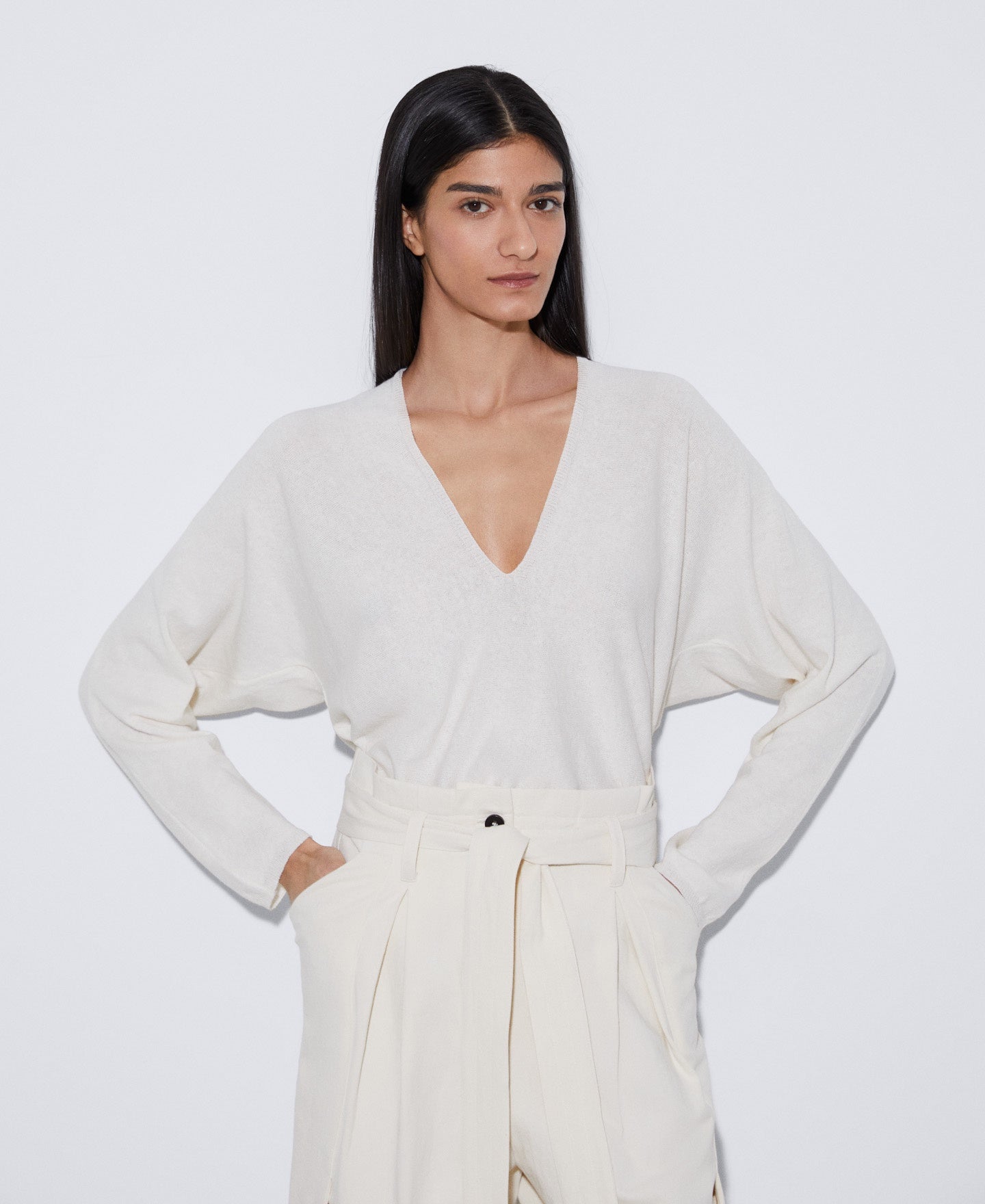 Women Jersey | Ecru Organic Cotton And Linen Sweater by Spanish designer Adolfo Dominguez