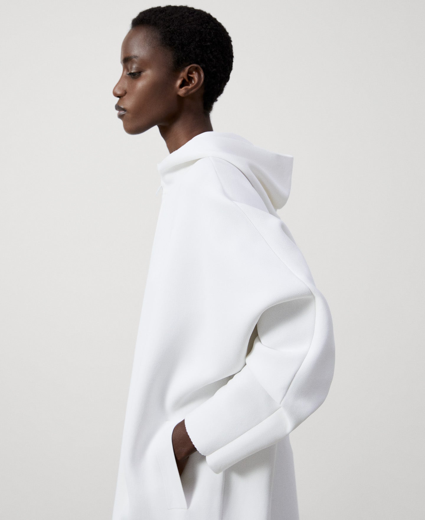 Women Coat | Ecru Recycled Nylon Double Faced Coat by Spanish designer Adolfo Dominguez