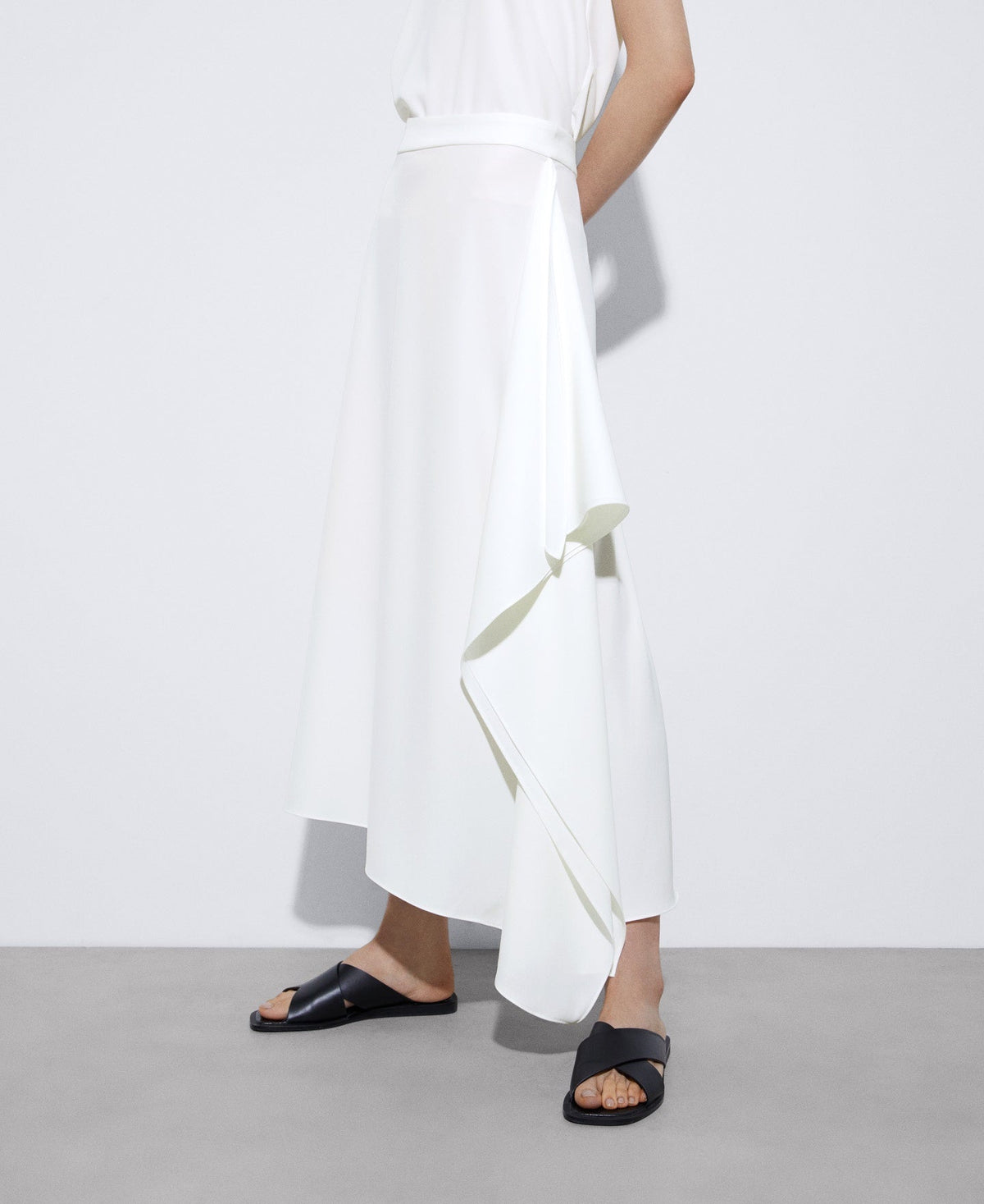 Women Cocktail Skirt | Ecru Straight Skirt With Draped Motif by Spanish designer Adolfo Dominguez