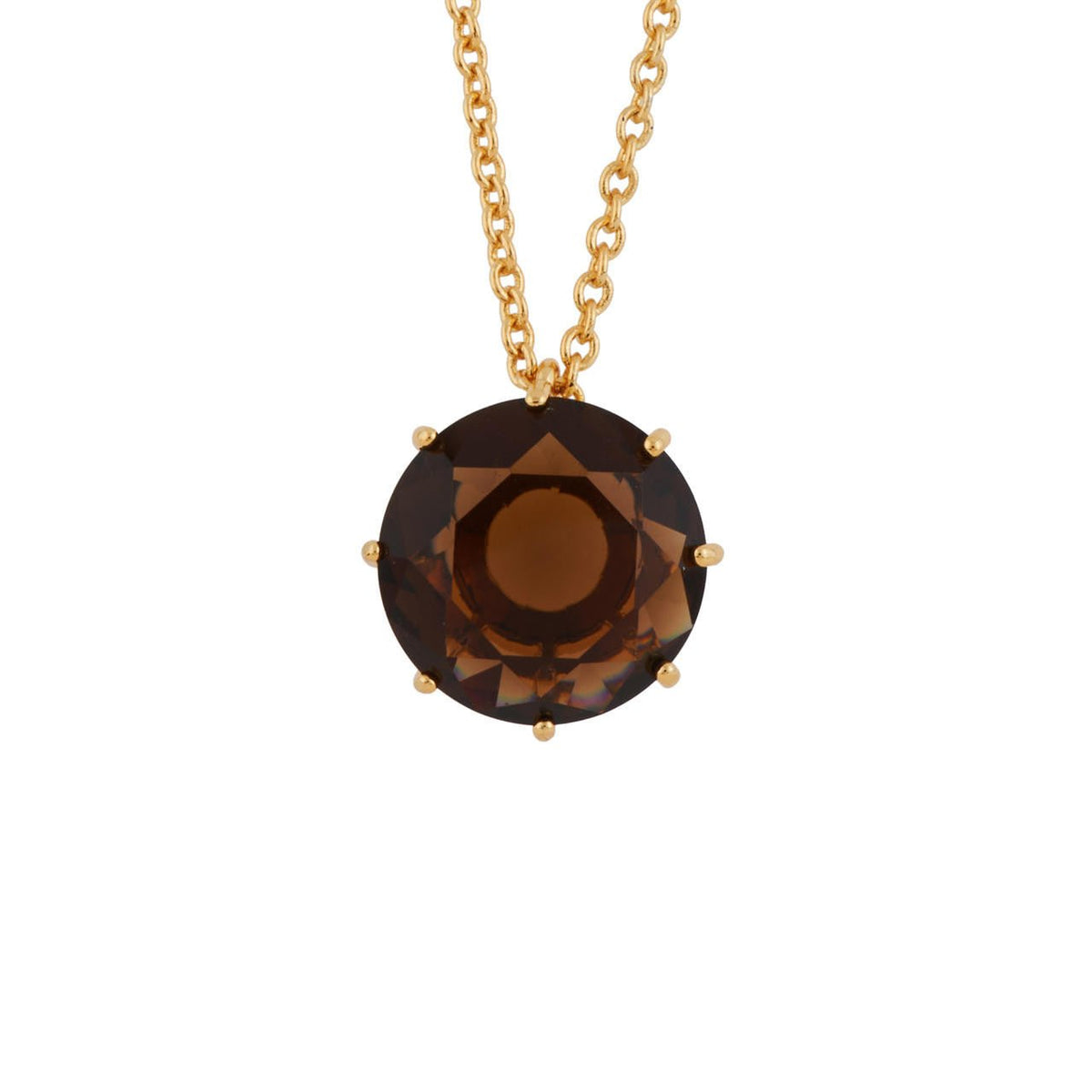 La Diamantine Round Stone Smoky Quartz Necklace | AGLD3332