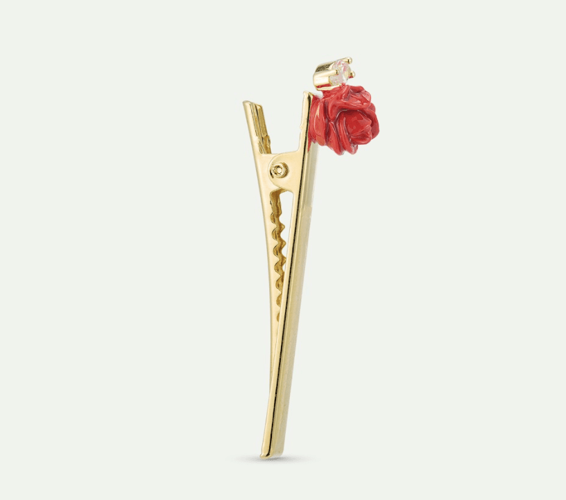 Red Rosebud And Cut Crystal Hair Pin | AXOP4011