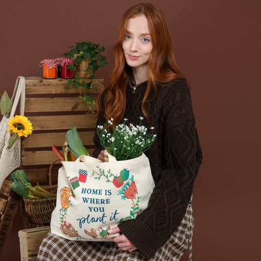 Vendula London The Farmhouse Pantry Canvas Tote Bag worn by model