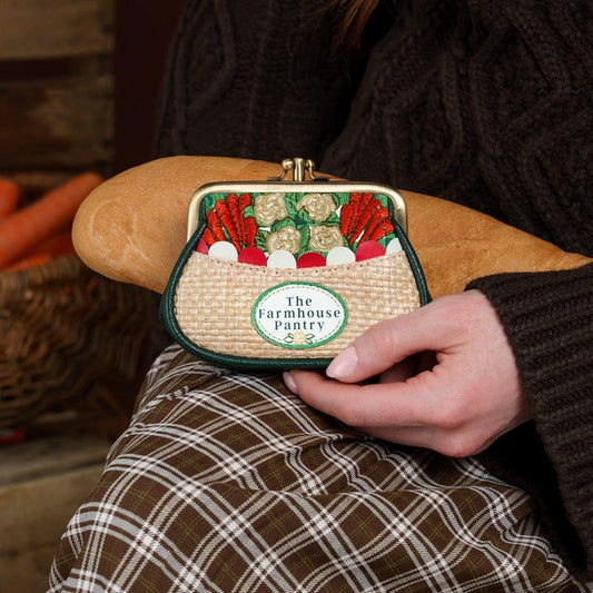 Vendula London The Farmhouse Pantry Clipper Coin Purse worn by model