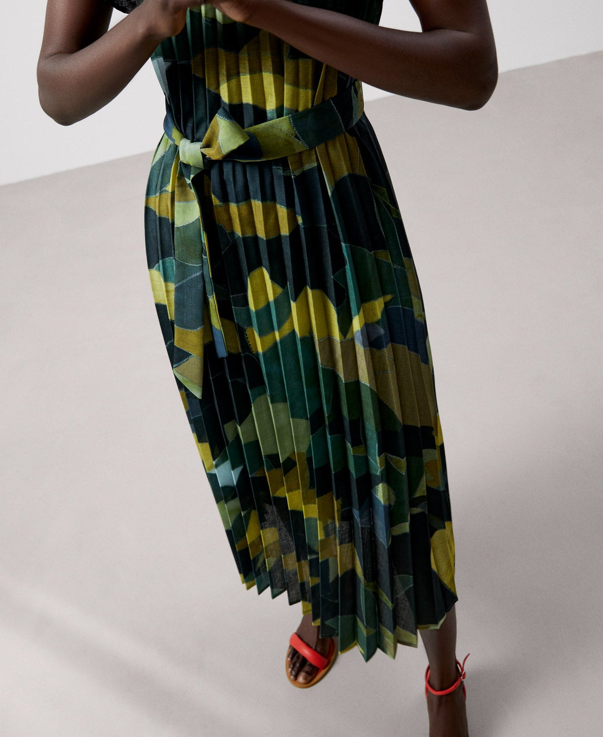 Women Dress | Flower Stamped Print Midi Dress by Spanish designer Adolfo Dominguez