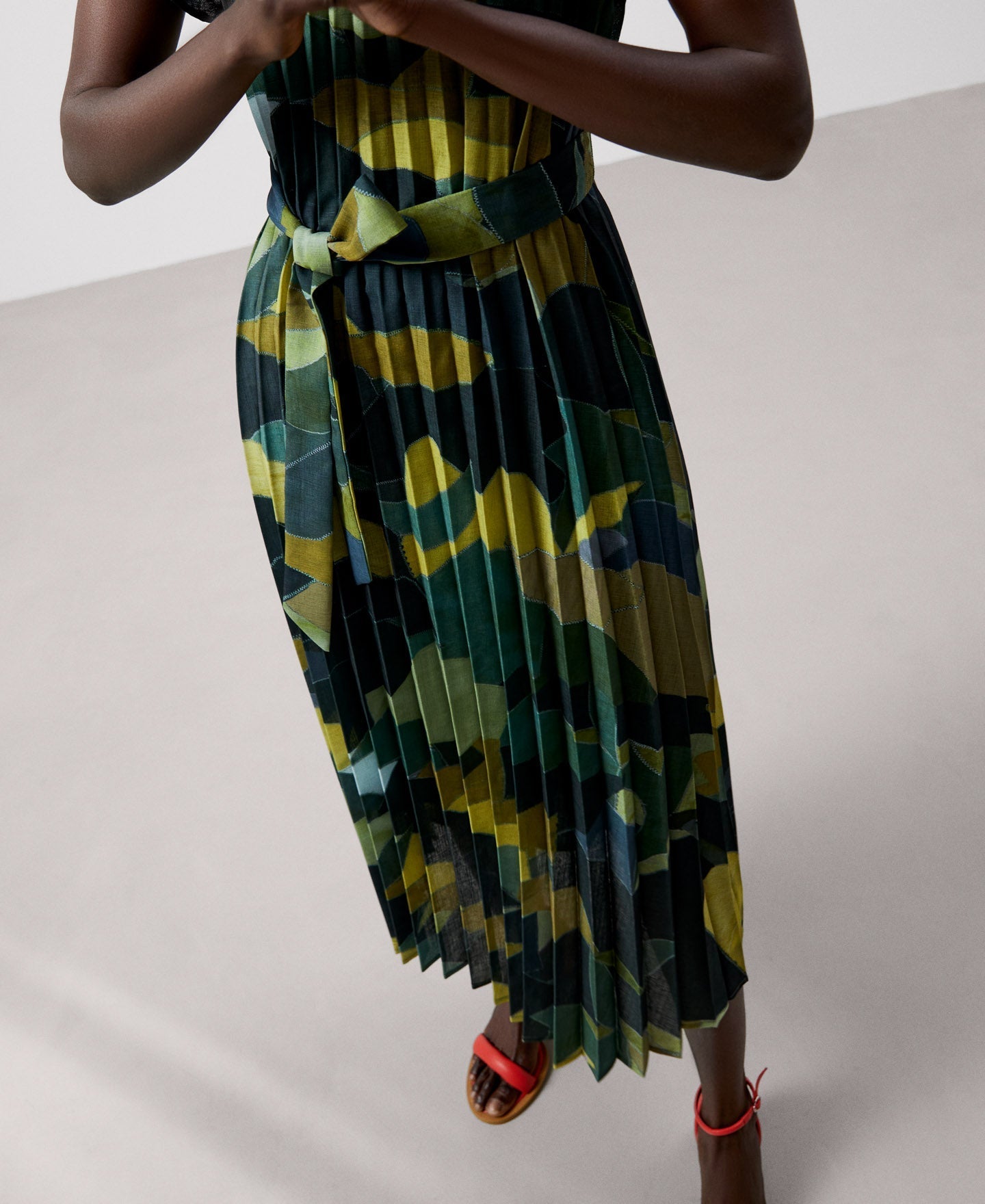 Women Dress | Flower Stamped Print Midi Dress by Spanish designer Adolfo Dominguez