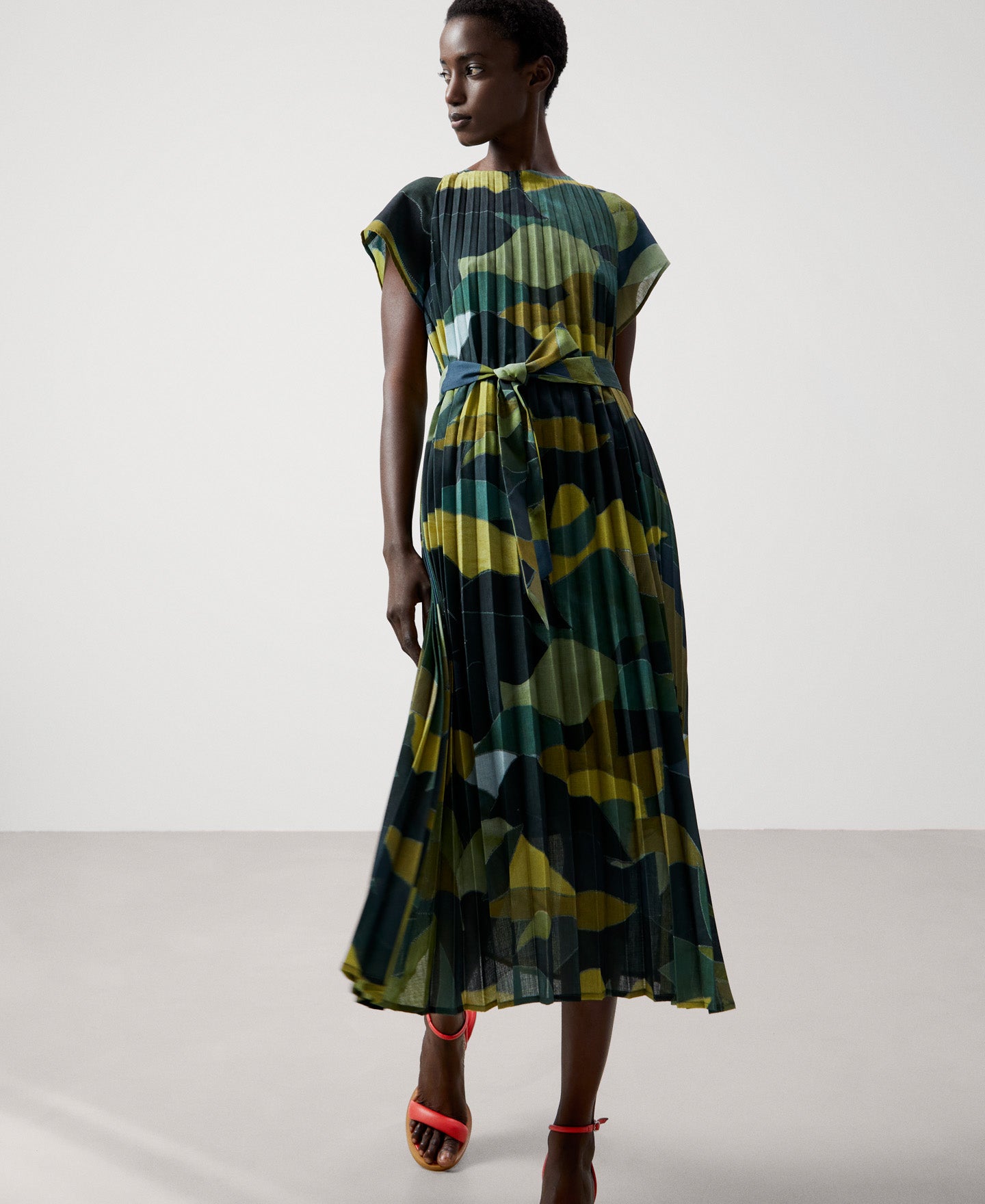 Women Dress | Flower Stamped Print Midi Dress by Spanish designer Adolfo Dominguez