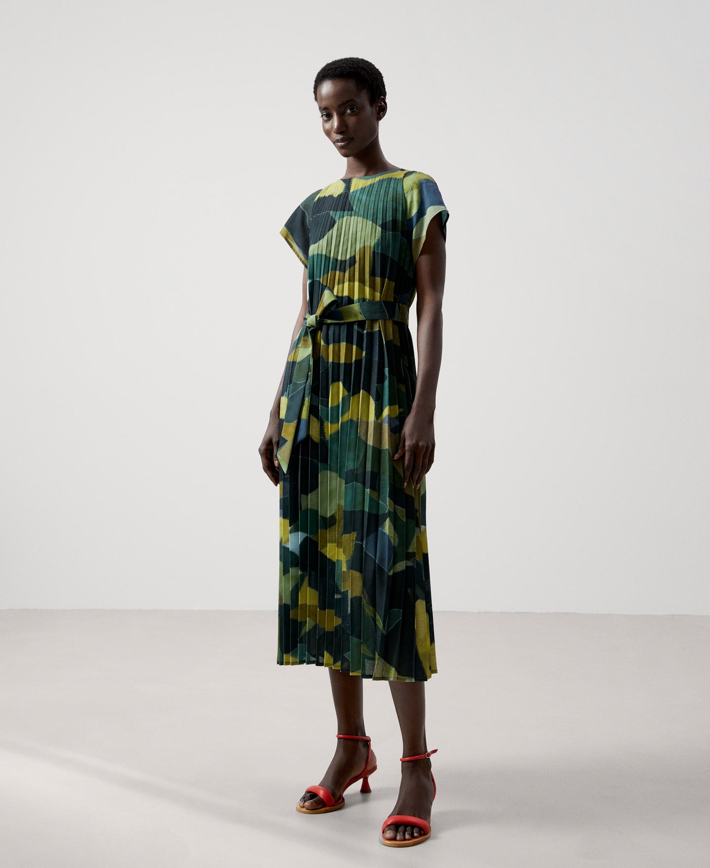 Women Dress | Flower Stamped Print Midi Dress by Spanish designer Adolfo Dominguez