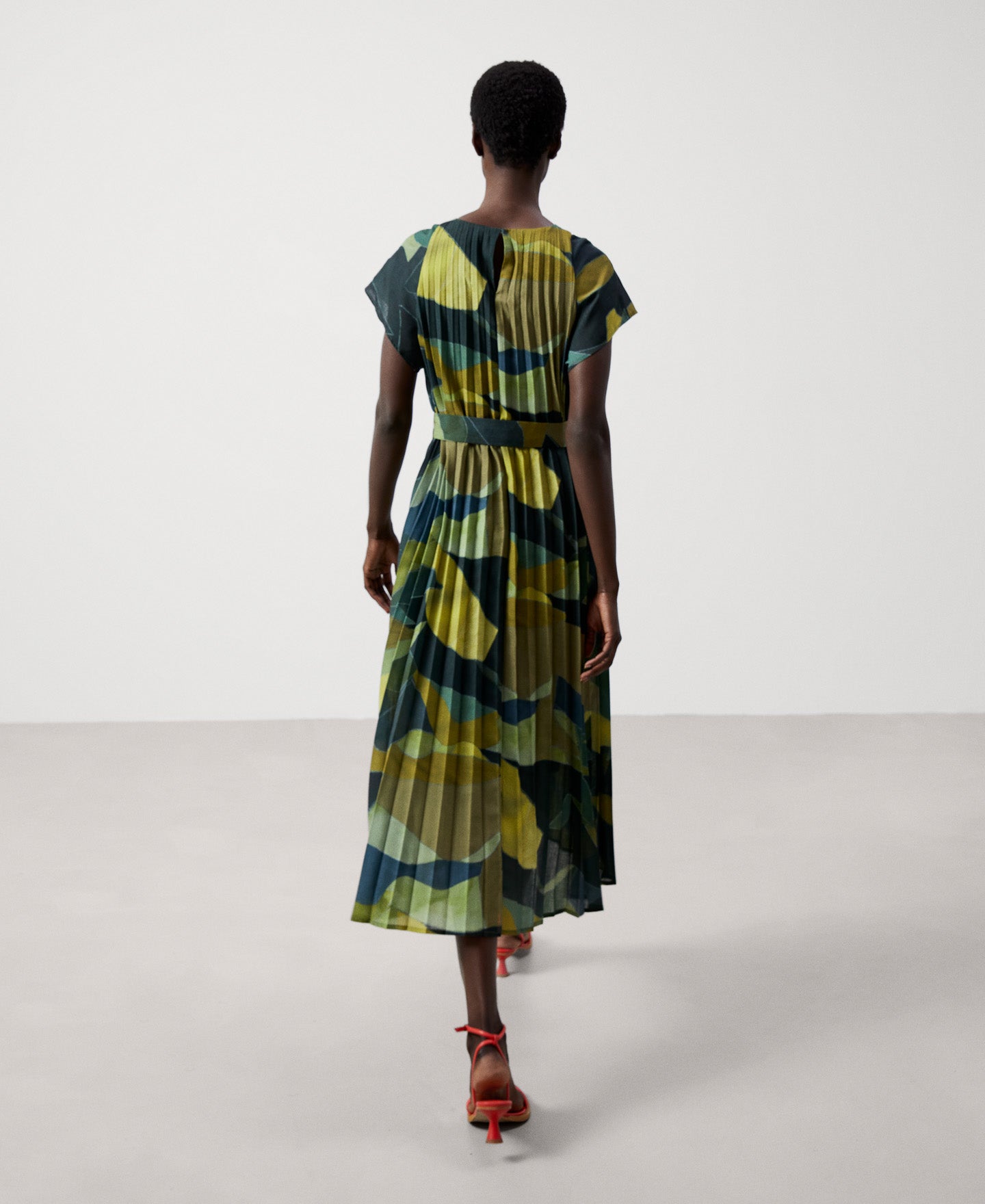 Women Dress | Flower Stamped Print Midi Dress by Spanish designer Adolfo Dominguez