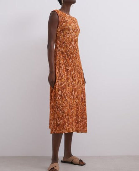 Women Dress | Flower Stamped Printed Sleeveless Midi Dress by Spanish designer Adolfo Dominguez