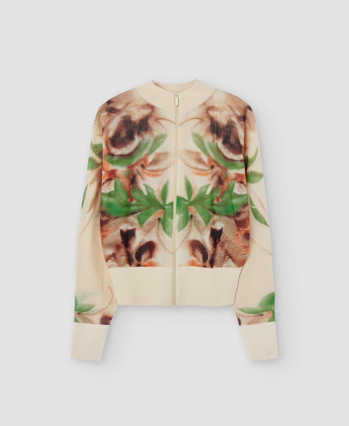 Women Knit Jacket | Flower Stamped Responsible Viscose Printed Bomber by Spanish designer Adolfo Dominguez