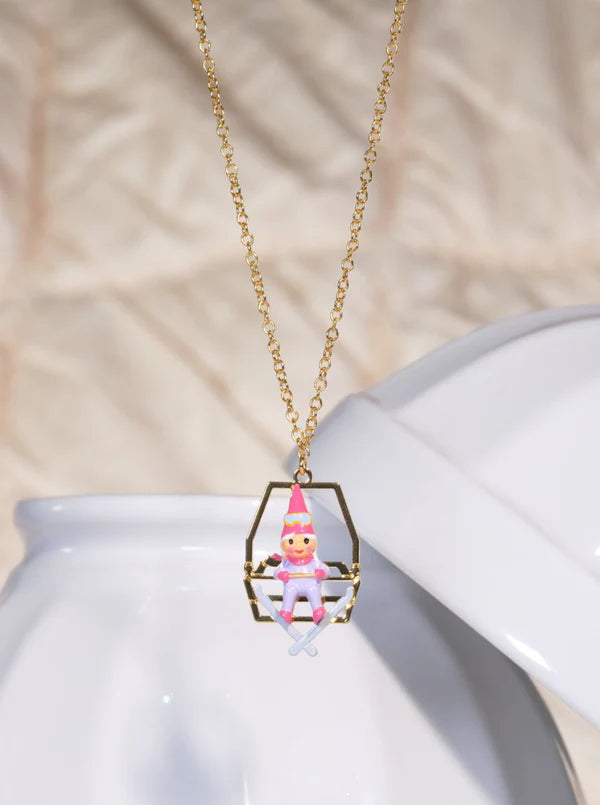Garden Gnome And Chairlift Pendant Necklace | ascp3111