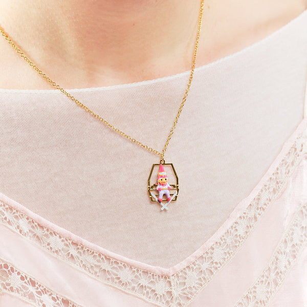 Garden Gnome And Chairlift Pendant Necklace | ascp3111