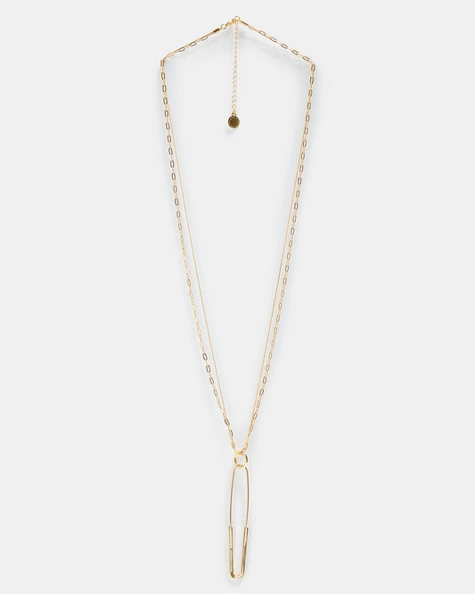 Women Necklace | Gold Long Necklace With Safety Pin Pendant by Spanish designer Adolfo Dominguez