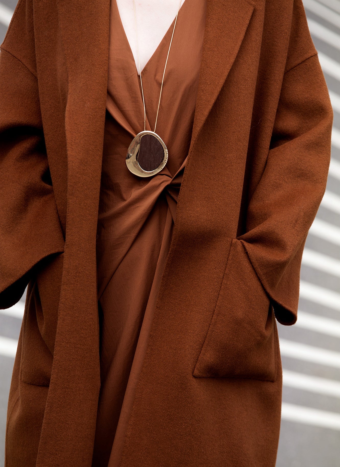 Women Necklace | Gold Long Necklace With Wood Pendant by Spanish designer Adolfo Dominguez