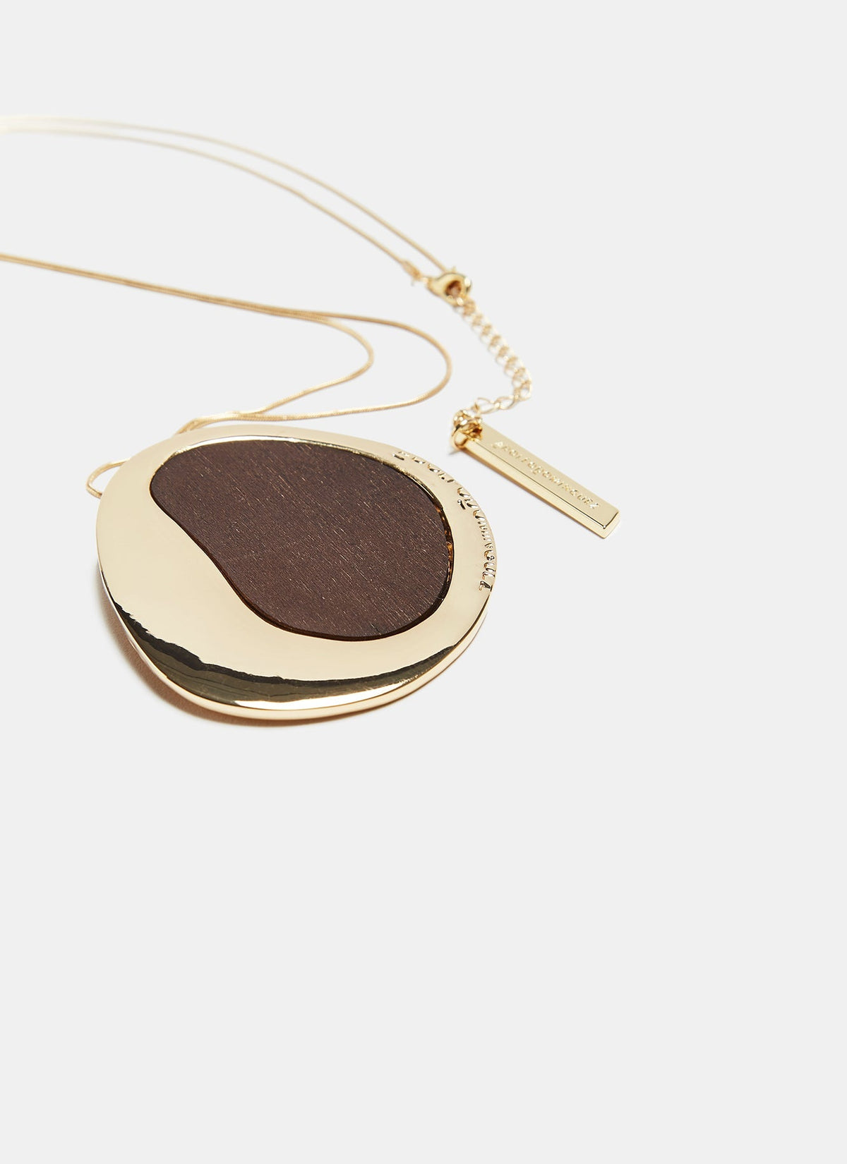 Women Necklace | Gold Long Necklace With Wood Pendant by Spanish designer Adolfo Dominguez