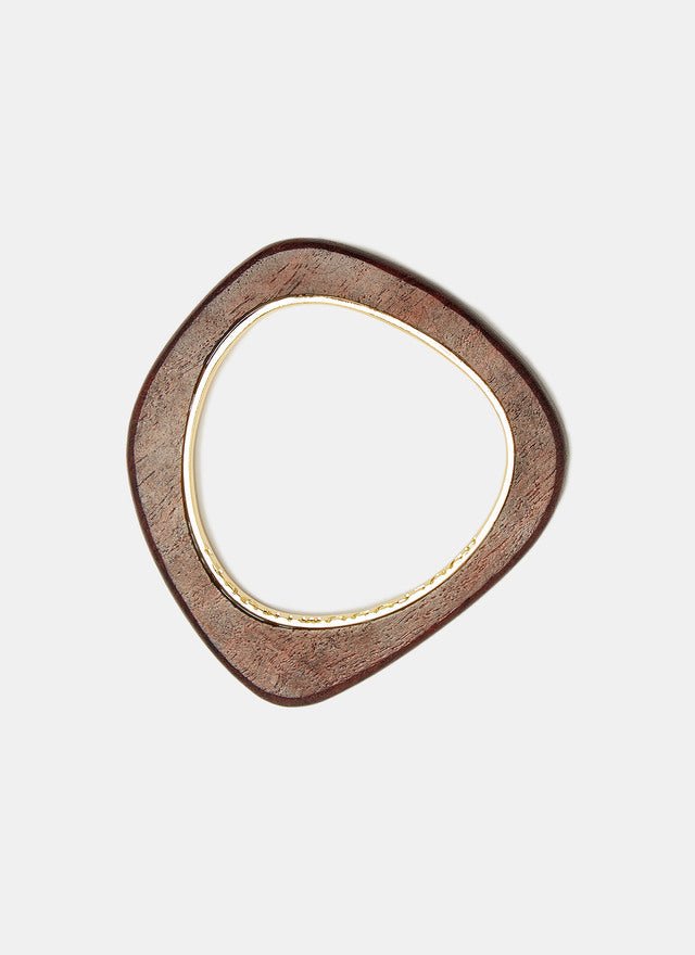 Women Bracelet | Gold/Chocolate Wood & Metal Rigid Bracelet by Spanish designer Adolfo Dominguez