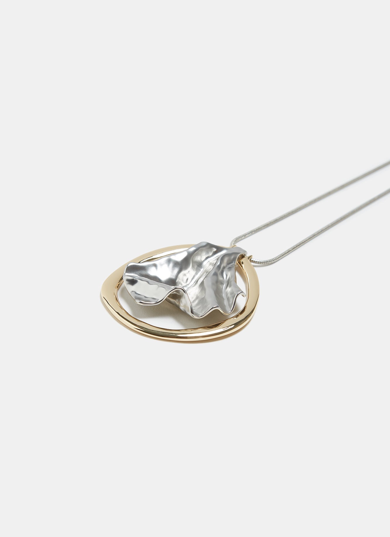 Women Necklace | Gold/Silver Long Necklace With Wrinkled Pendant by Spanish designer Adolfo Dominguez