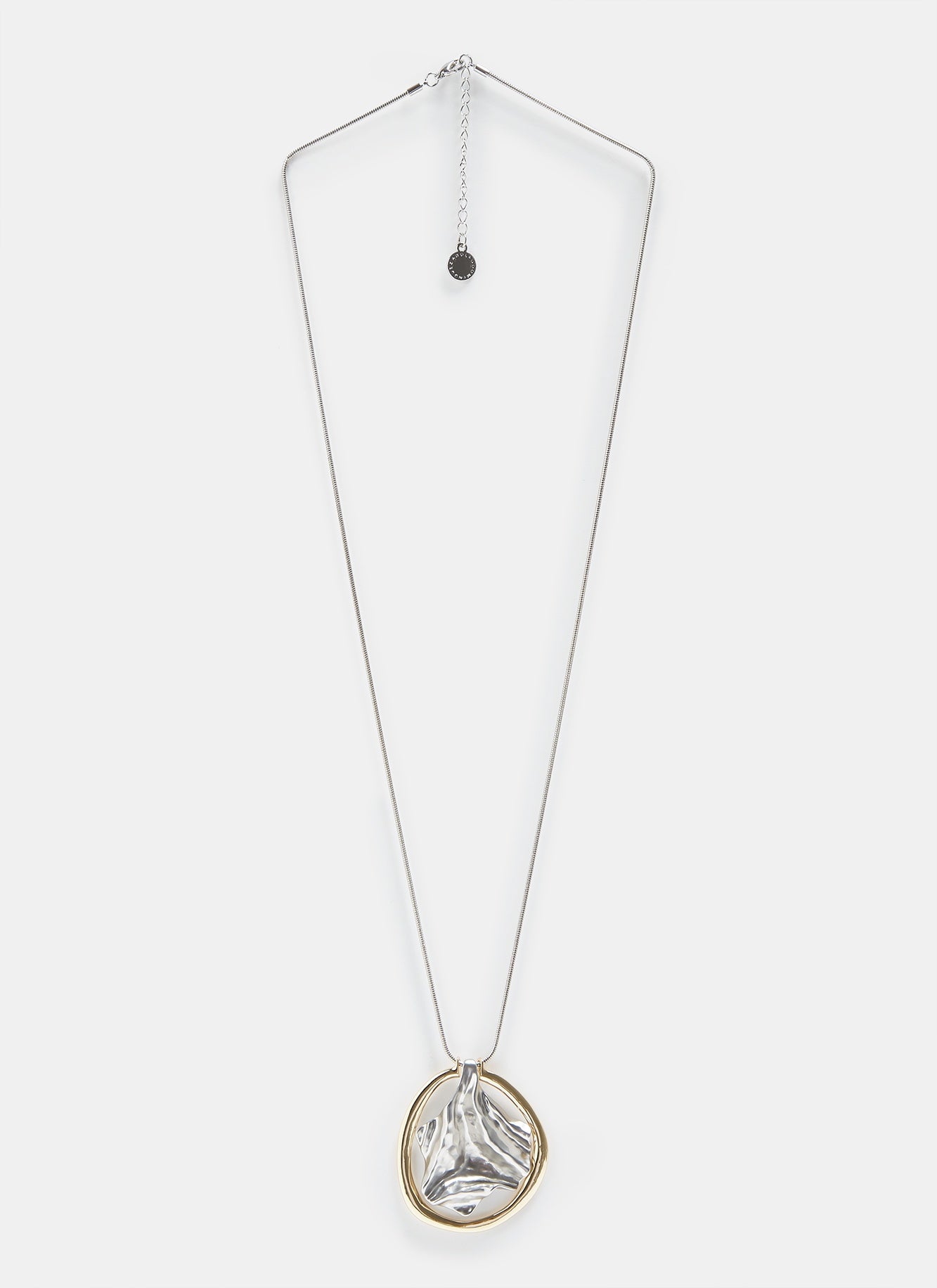 Women Necklace | Gold/Silver Long Necklace With Wrinkled Pendant by Spanish designer Adolfo Dominguez
