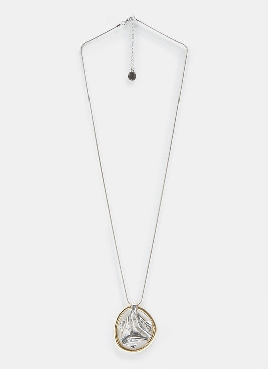 Women Necklace | Gold/Silver Long Necklace With Wrinkled Pendant by Spanish designer Adolfo Dominguez