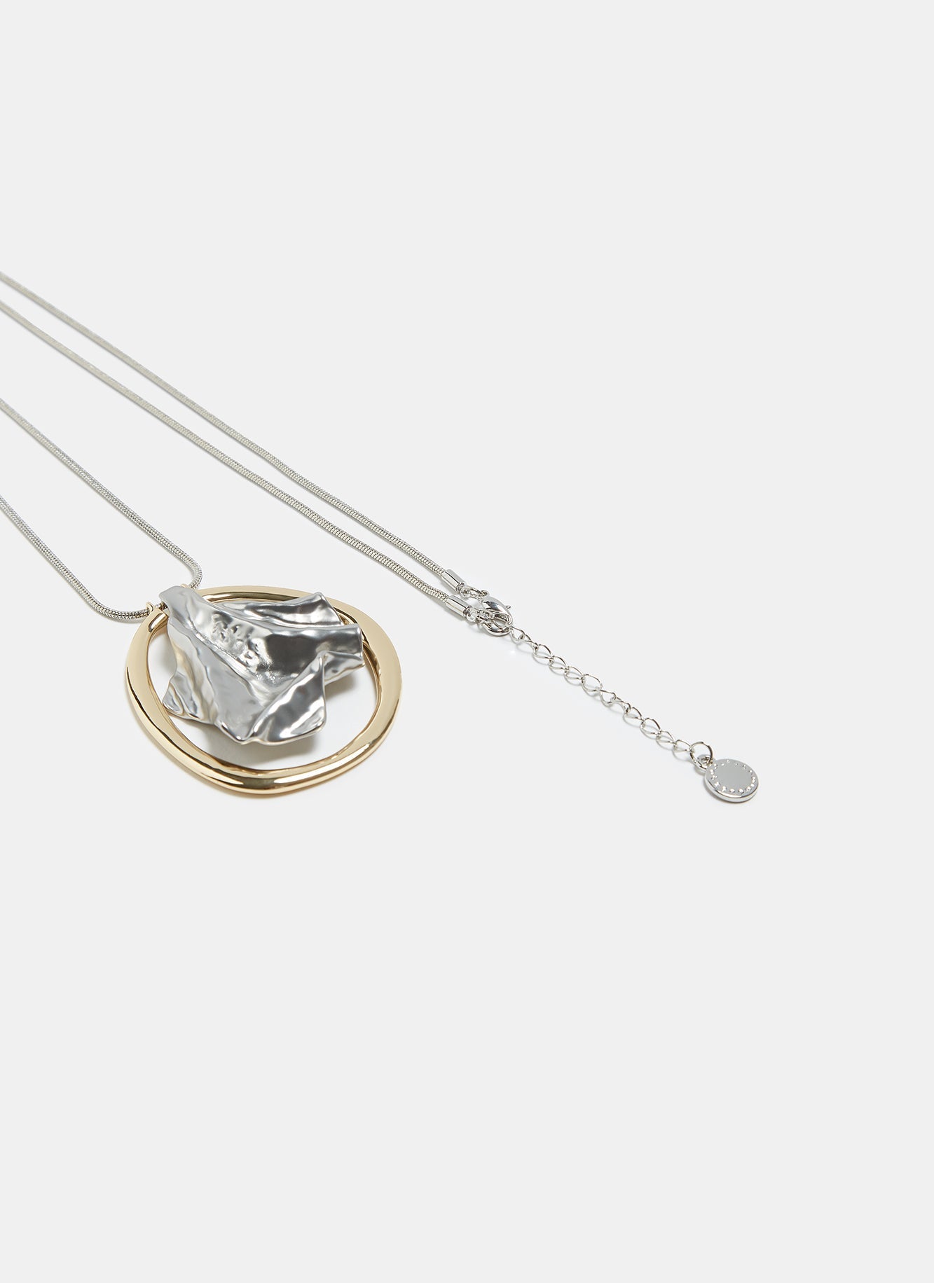 Women Necklace | Gold/Silver Long Necklace With Wrinkled Pendant by Spanish designer Adolfo Dominguez