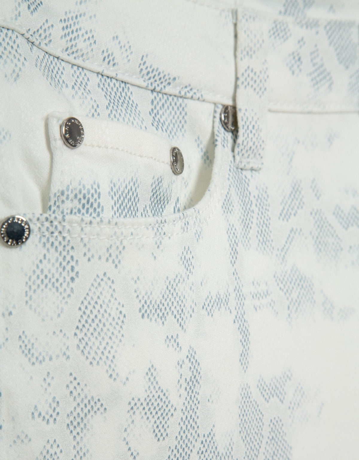 Pants | Gray blue animal print white five - pocket pants by Spanish designer Roberto Verino