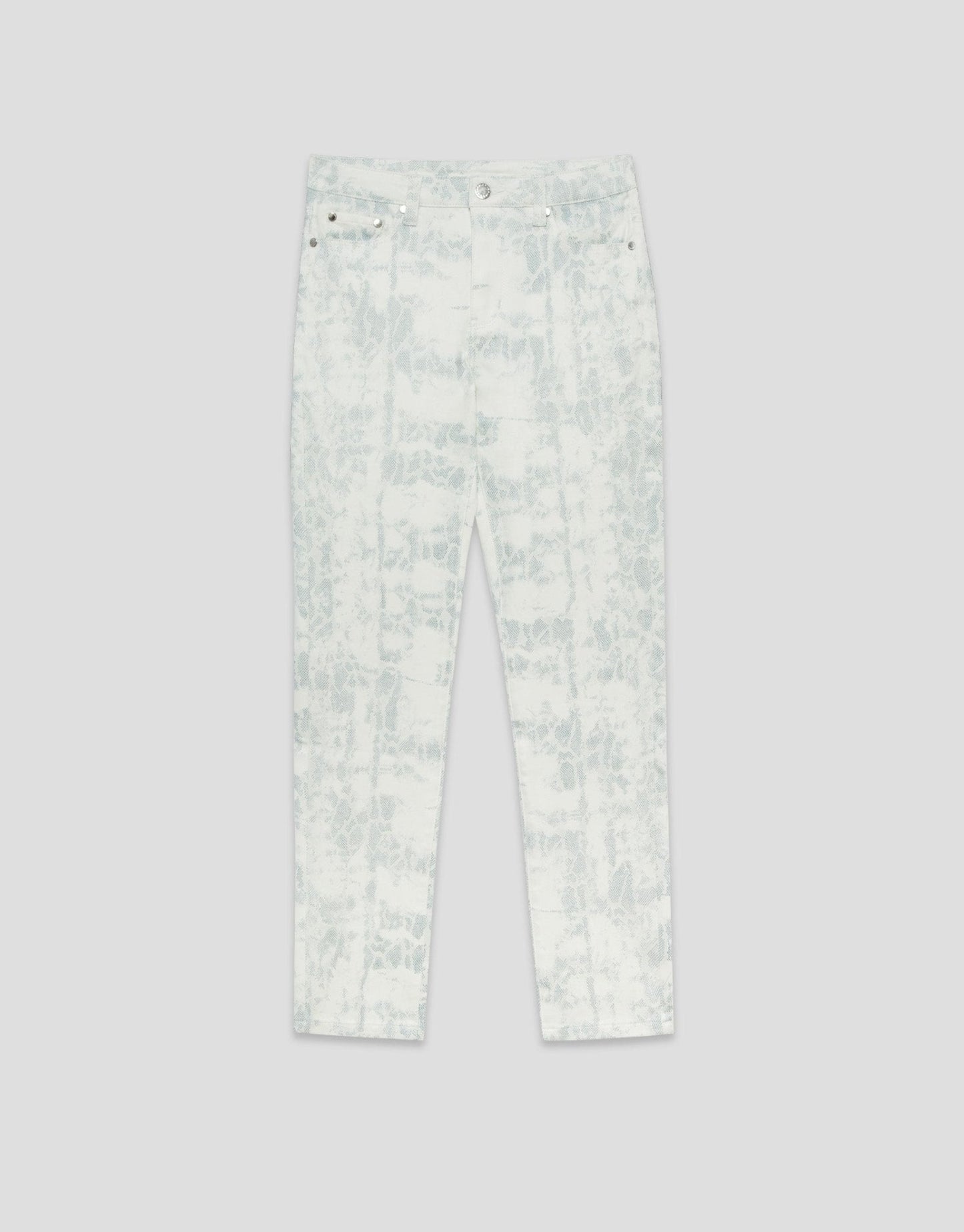Pants | Gray blue animal print white five - pocket pants by Spanish designer Roberto Verino