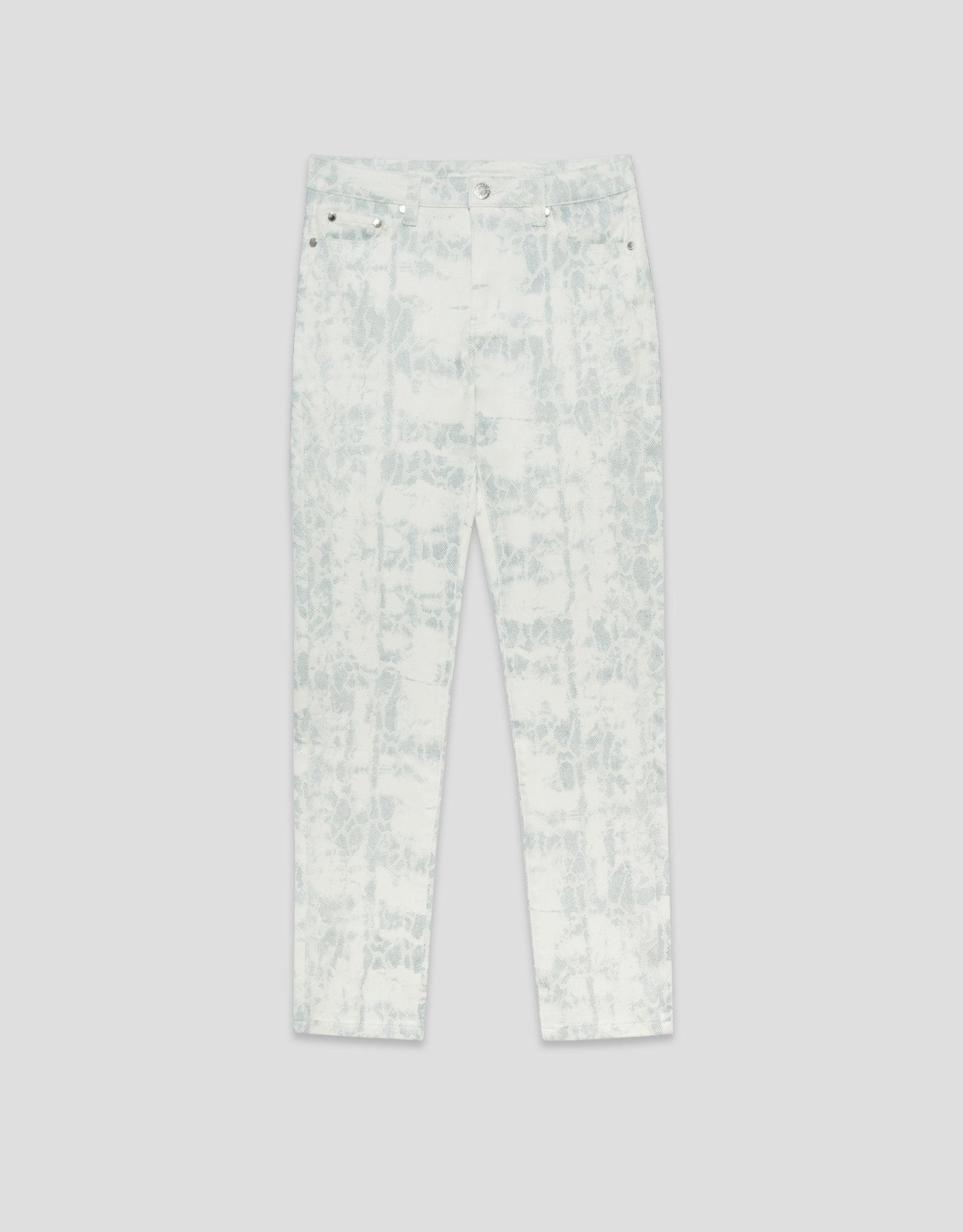 Pants | Gray blue animal print white five - pocket pants by Spanish designer Roberto Verino