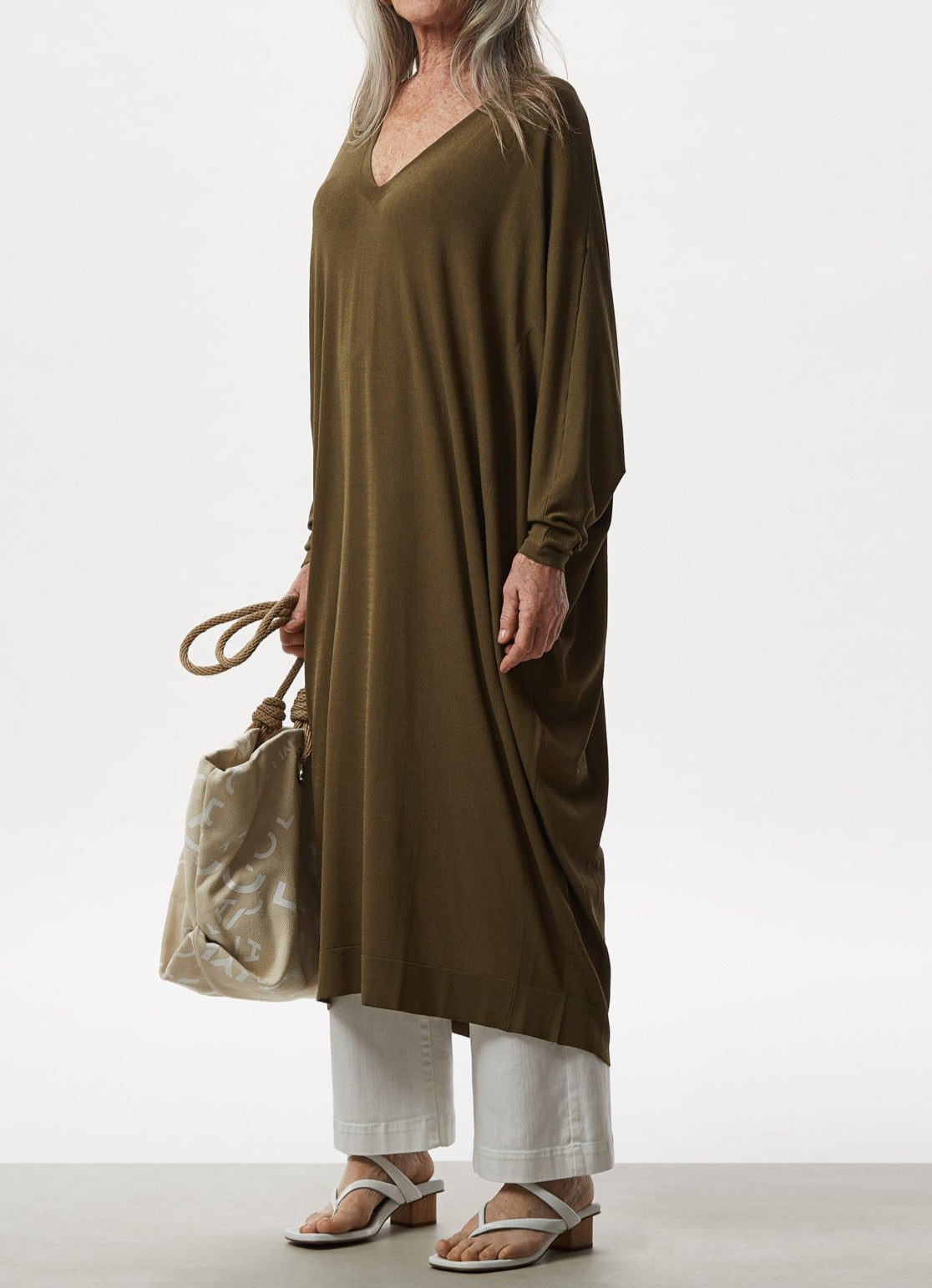Women Dress | Green Asymmetric Oversize Viscose Dress by Spanish designer Adolfo Dominguez
