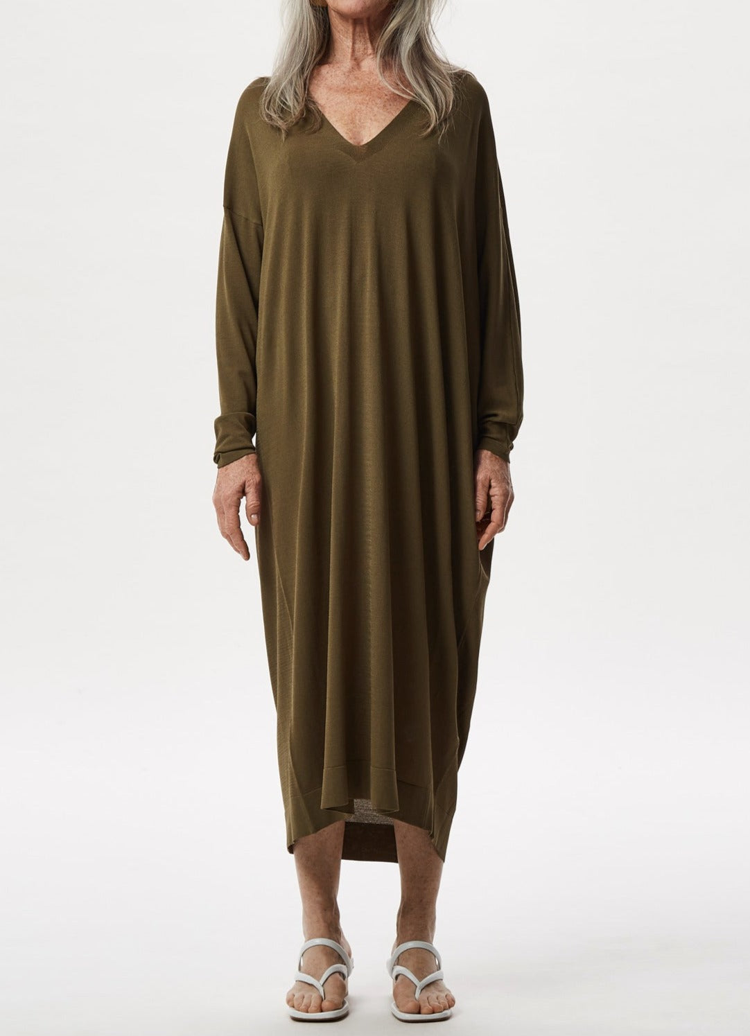 Women Dress | Green Asymmetric Oversize Viscose Dress by Spanish designer Adolfo Dominguez