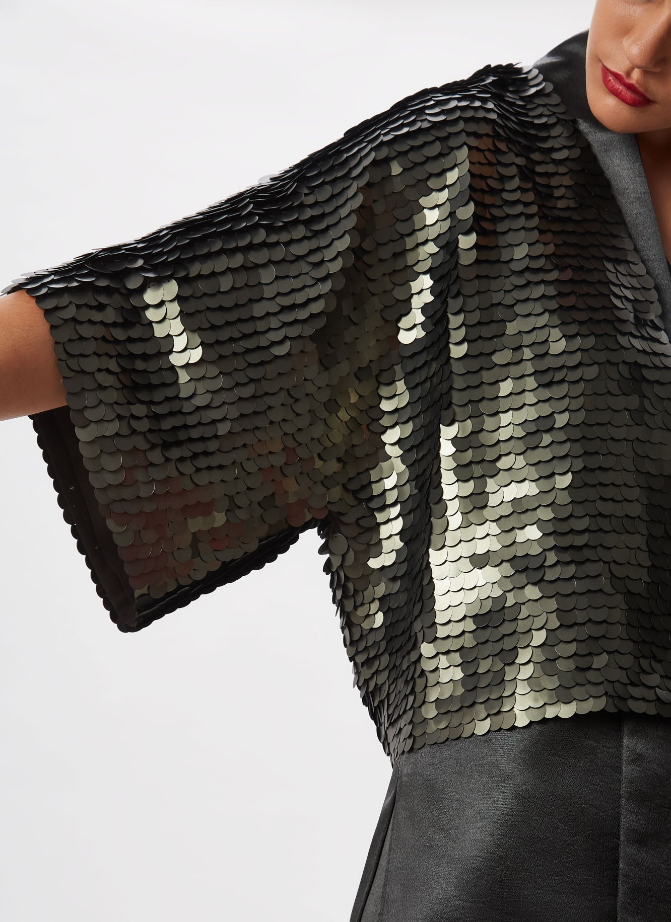 Women Knit Accesories | Green Bolero Jacket With Maxi Sequins by Spanish designer Adolfo Dominguez