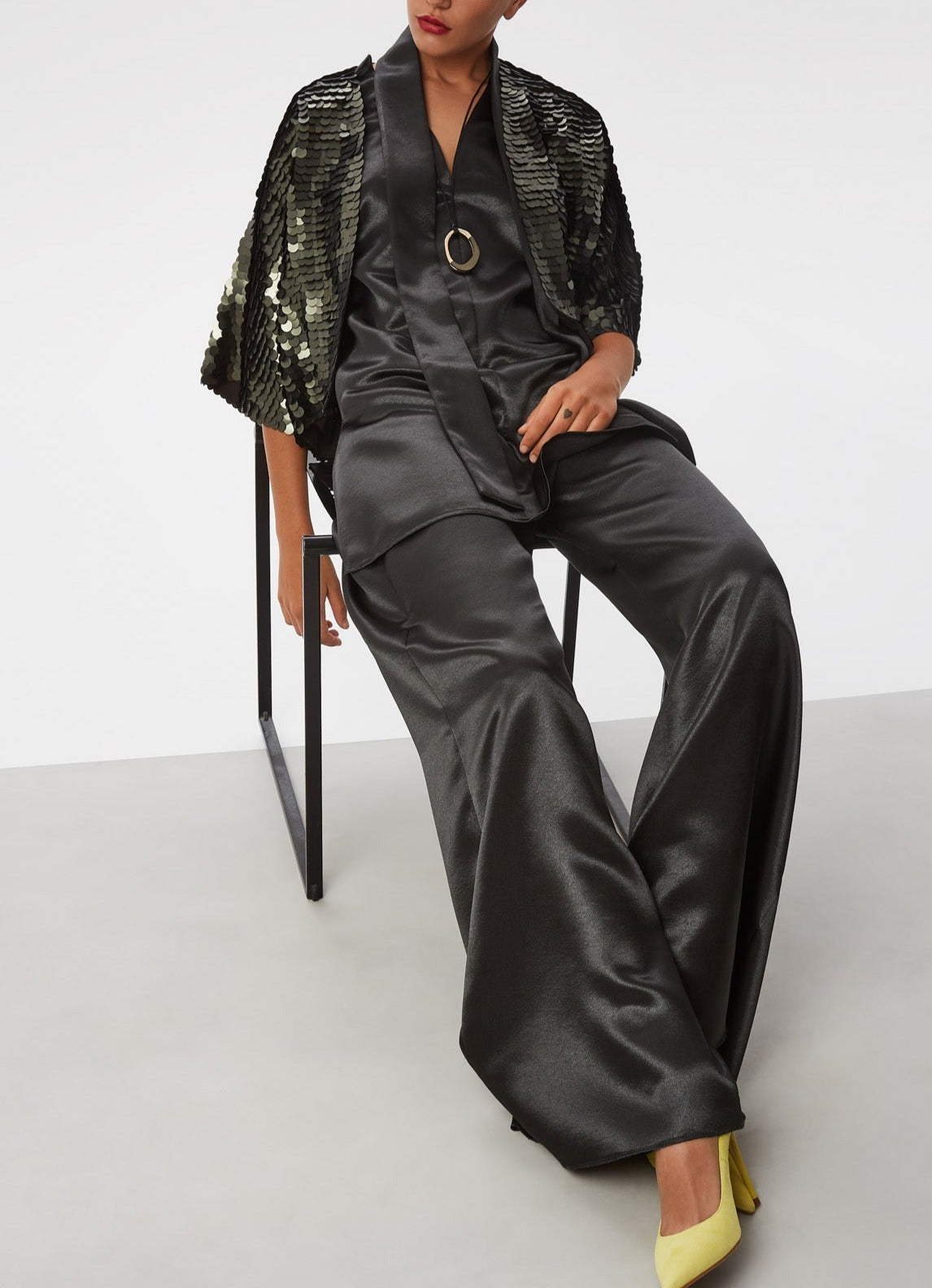 Women Knit Accesories | Green Bolero Jacket With Maxi Sequins by Spanish designer Adolfo Dominguez