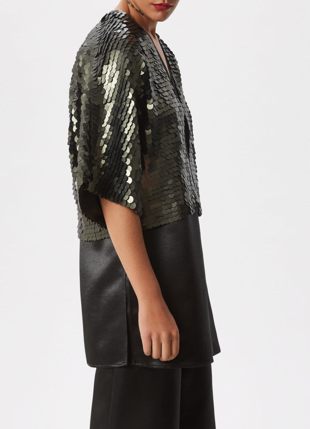 Women Knit Accesories | Green Bolero Jacket With Maxi Sequins by Spanish designer Adolfo Dominguez