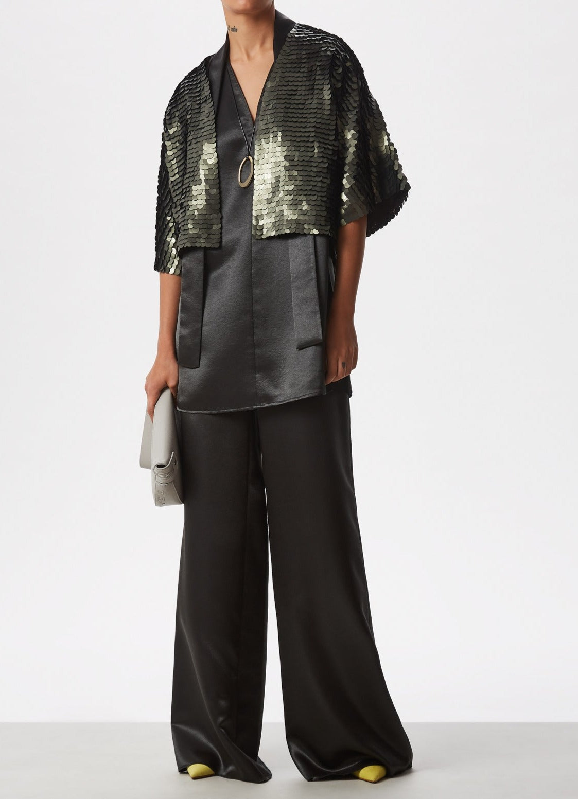 Women Knit Accesories | Green Bolero Jacket With Maxi Sequins by Spanish designer Adolfo Dominguez