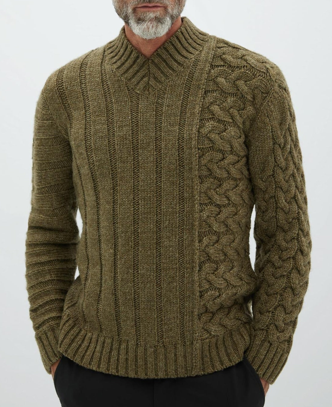 Men Jersey | Green Braided Wool Sweater by Spanish designer Adolfo Dominguez