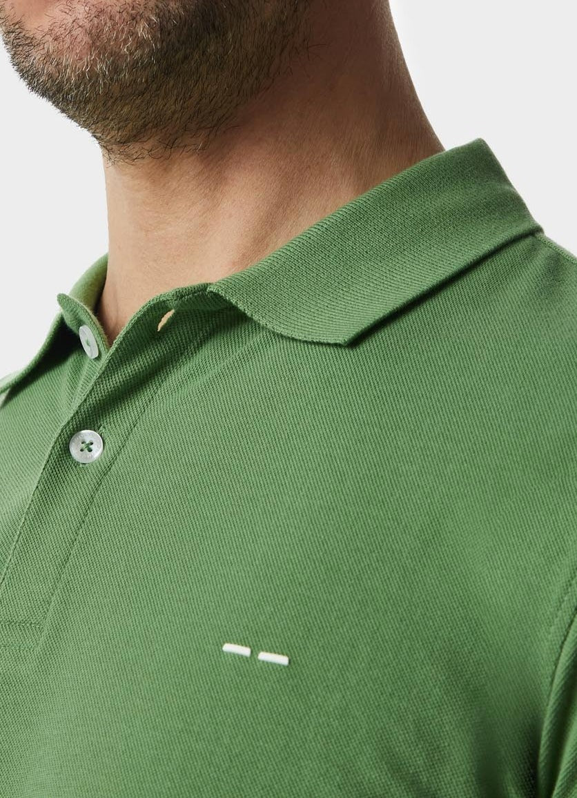 Men Polo | Green Cotton Pique Washed Polo Shirt by Spanish designer Adolfo Dominguez