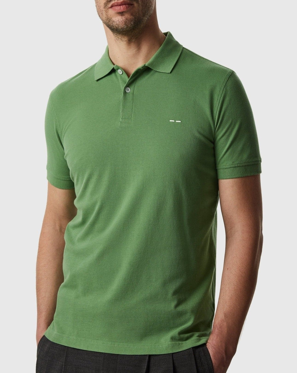 Men Polo | Green Cotton Pique Washed Polo Shirt by Spanish designer Adolfo Dominguez