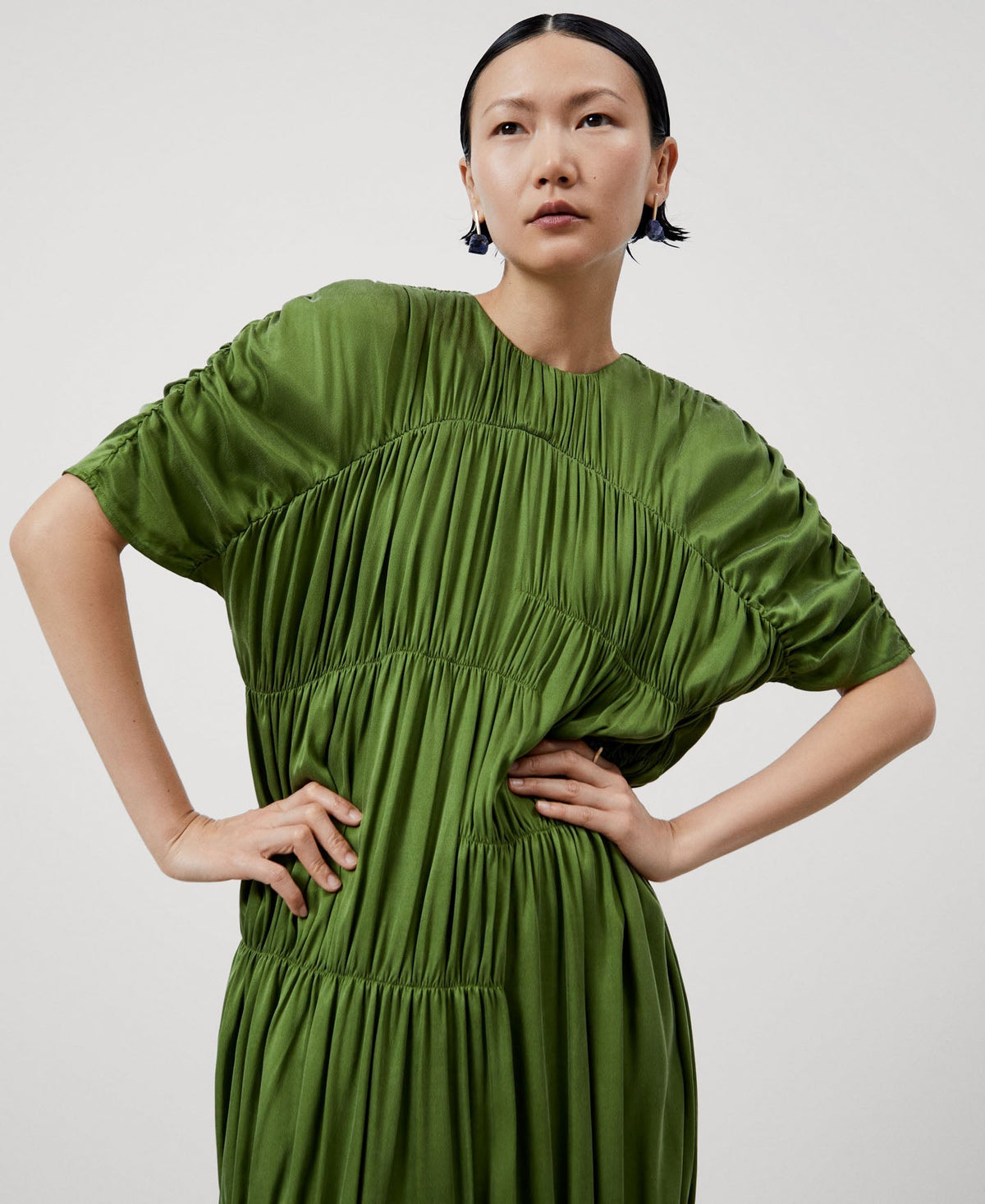 Women Cocktail Dress | Green Cupro Midi Dress by Spanish designer Adolfo Dominguez