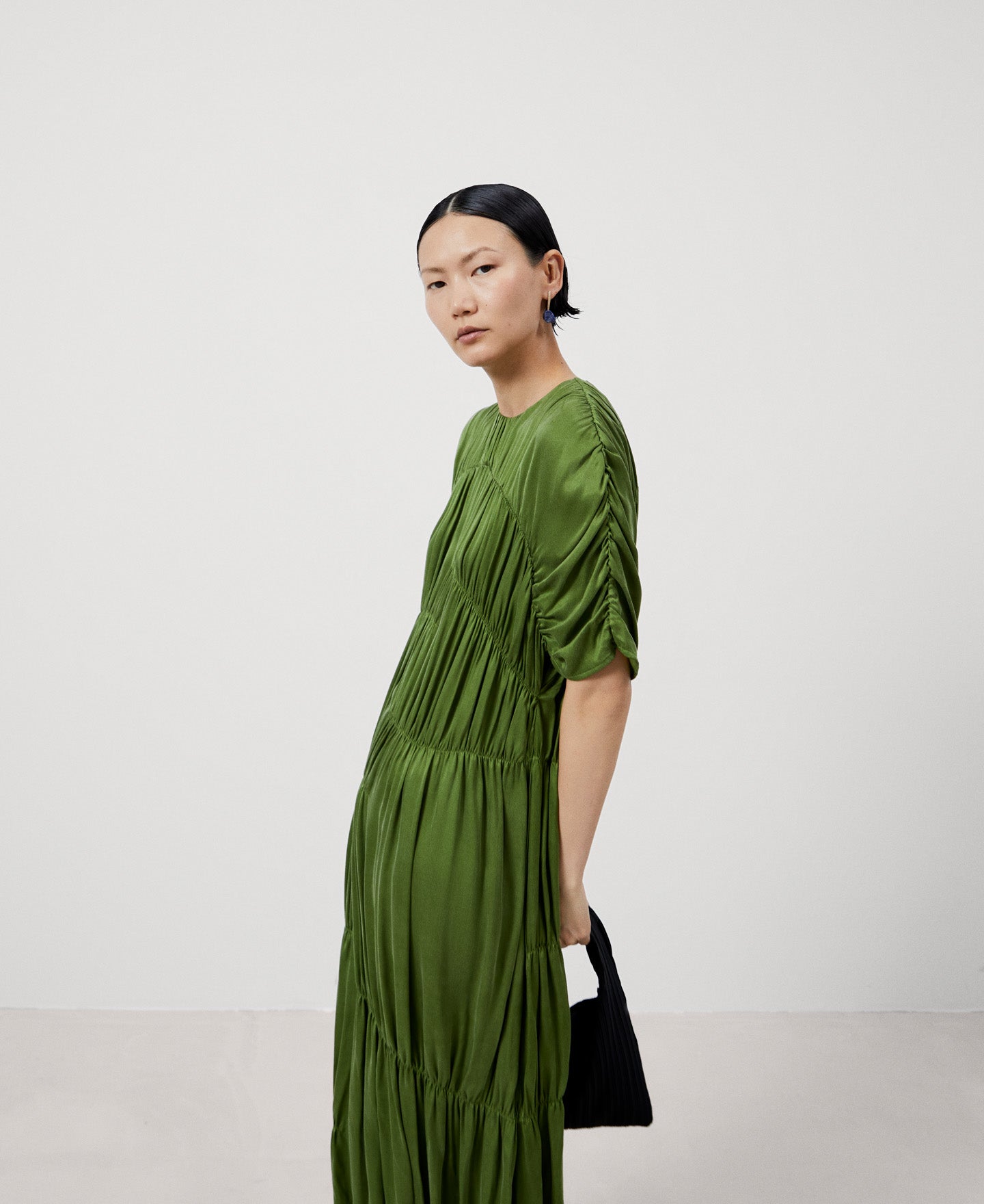 Women Cocktail Dress | Green Cupro Midi Dress by Spanish designer Adolfo Dominguez
