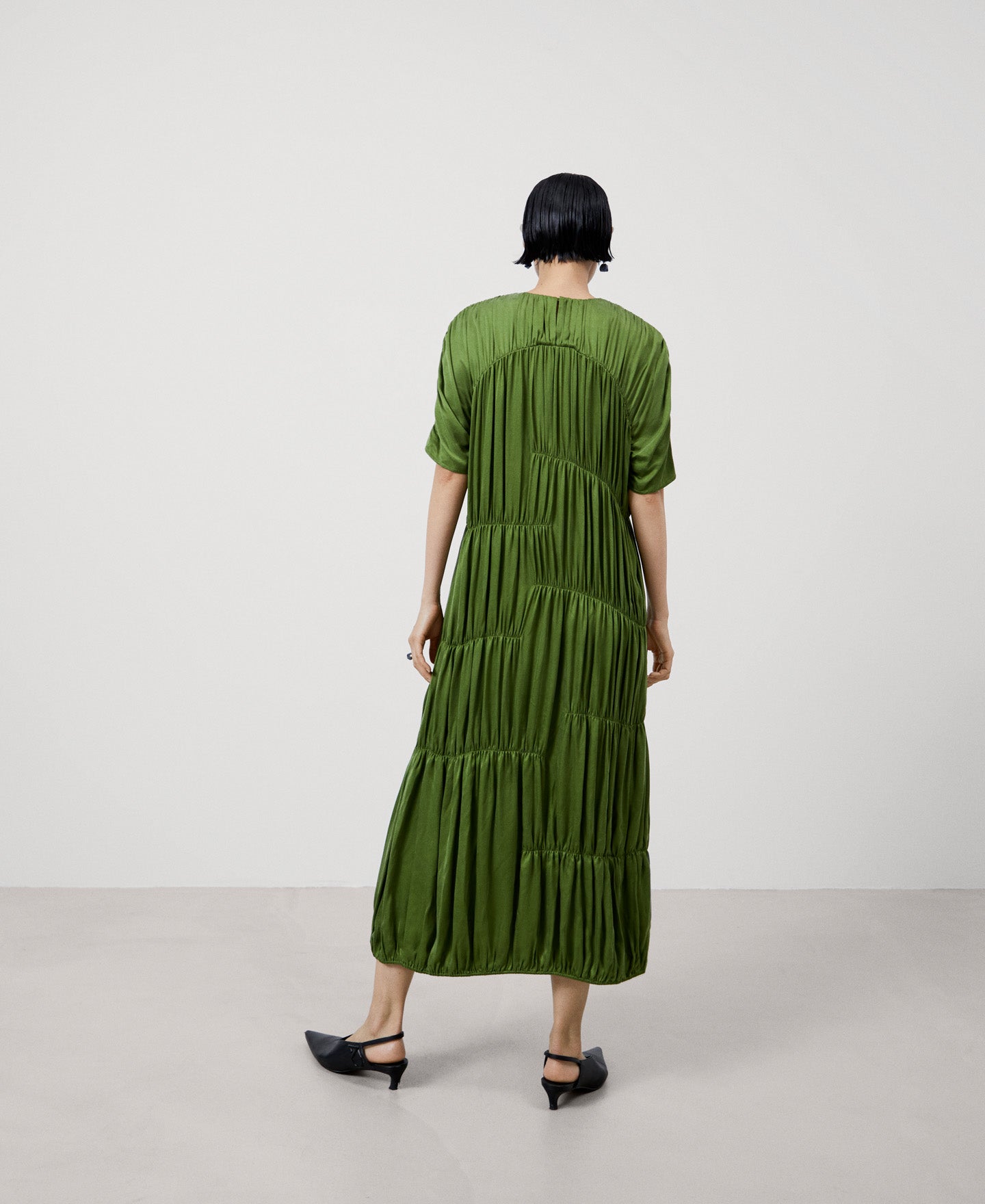 Women Cocktail Dress | Green Cupro Midi Dress by Spanish designer Adolfo Dominguez